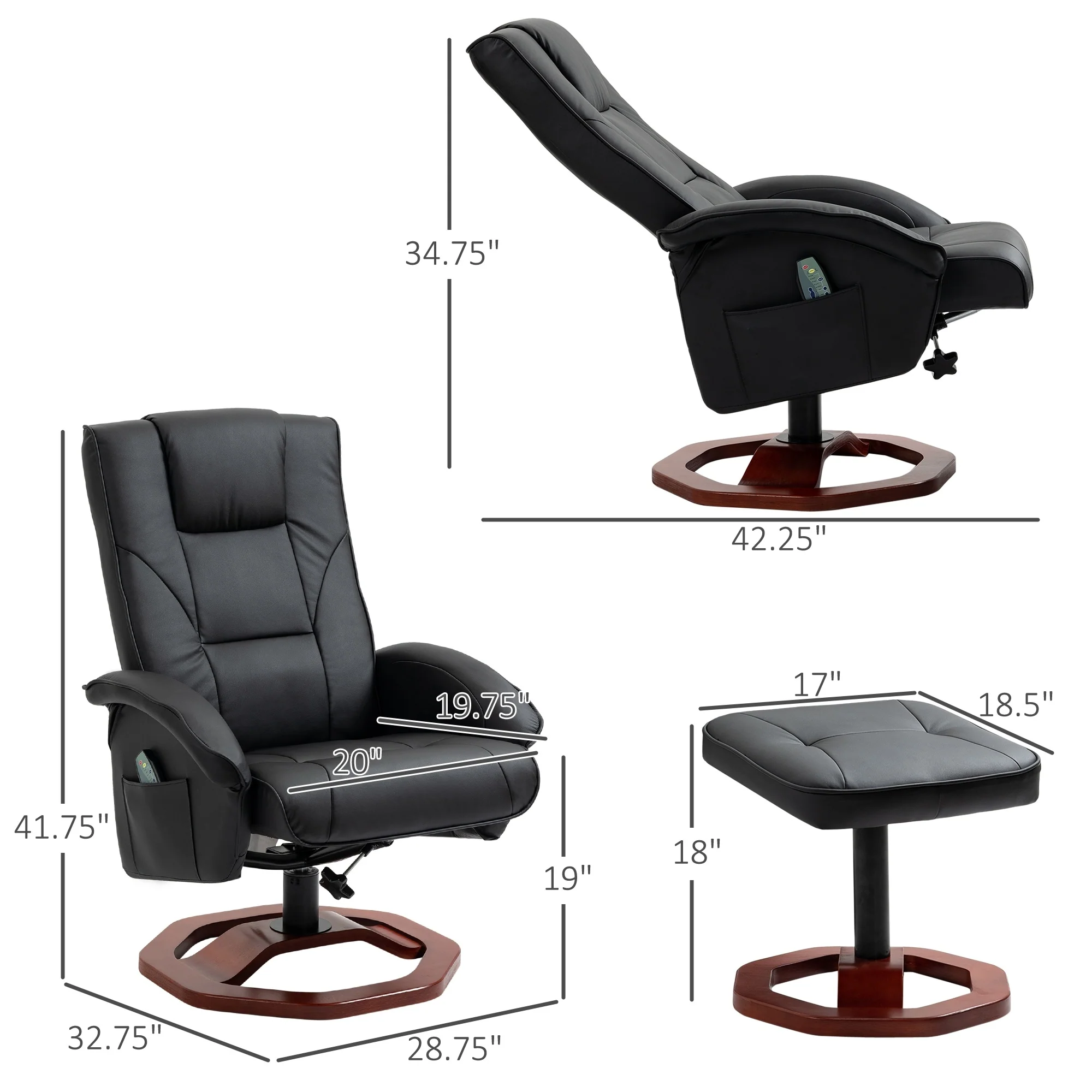 HOMCOM Massage Recliner with Ottoman, Electric Faux Leather Recliner
