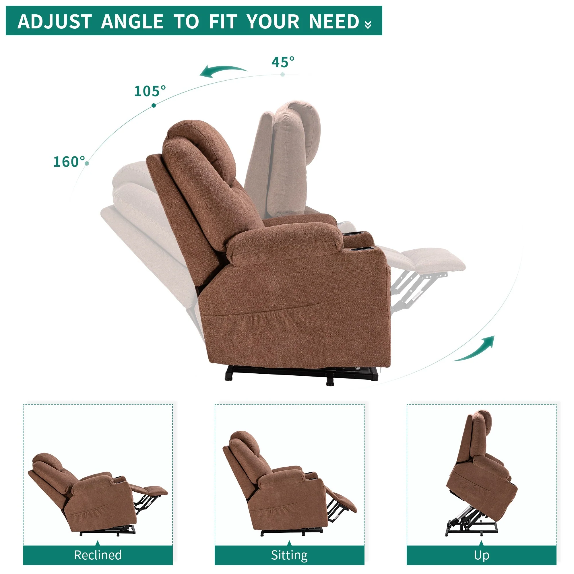 Modern Off White Reclining Chair Faux Leather/Fabric Massage