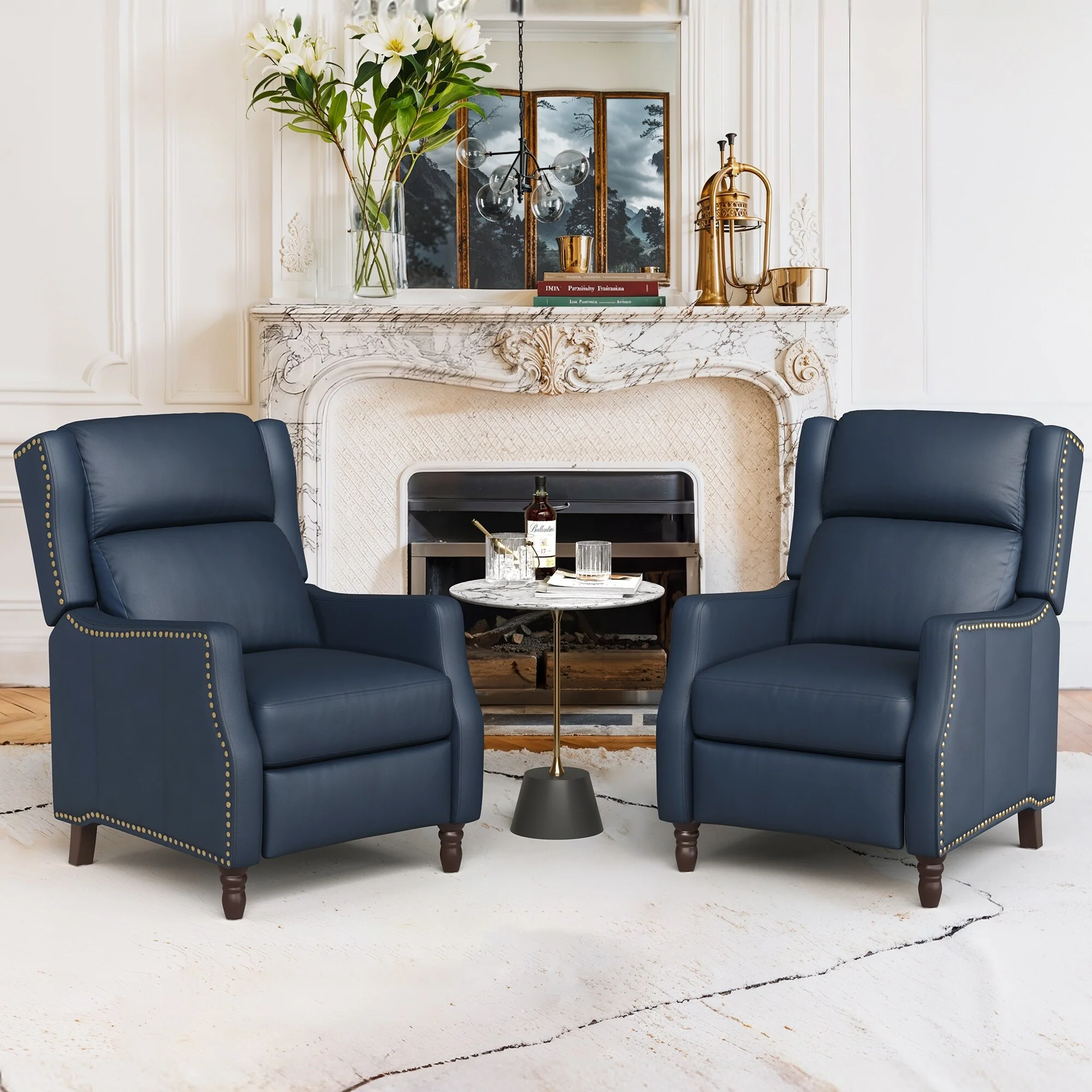 COZYMAN Modern Genuine Leather Recliner Chairs Push Back Adjustable Recliners with Comfortable Arms Set of 2