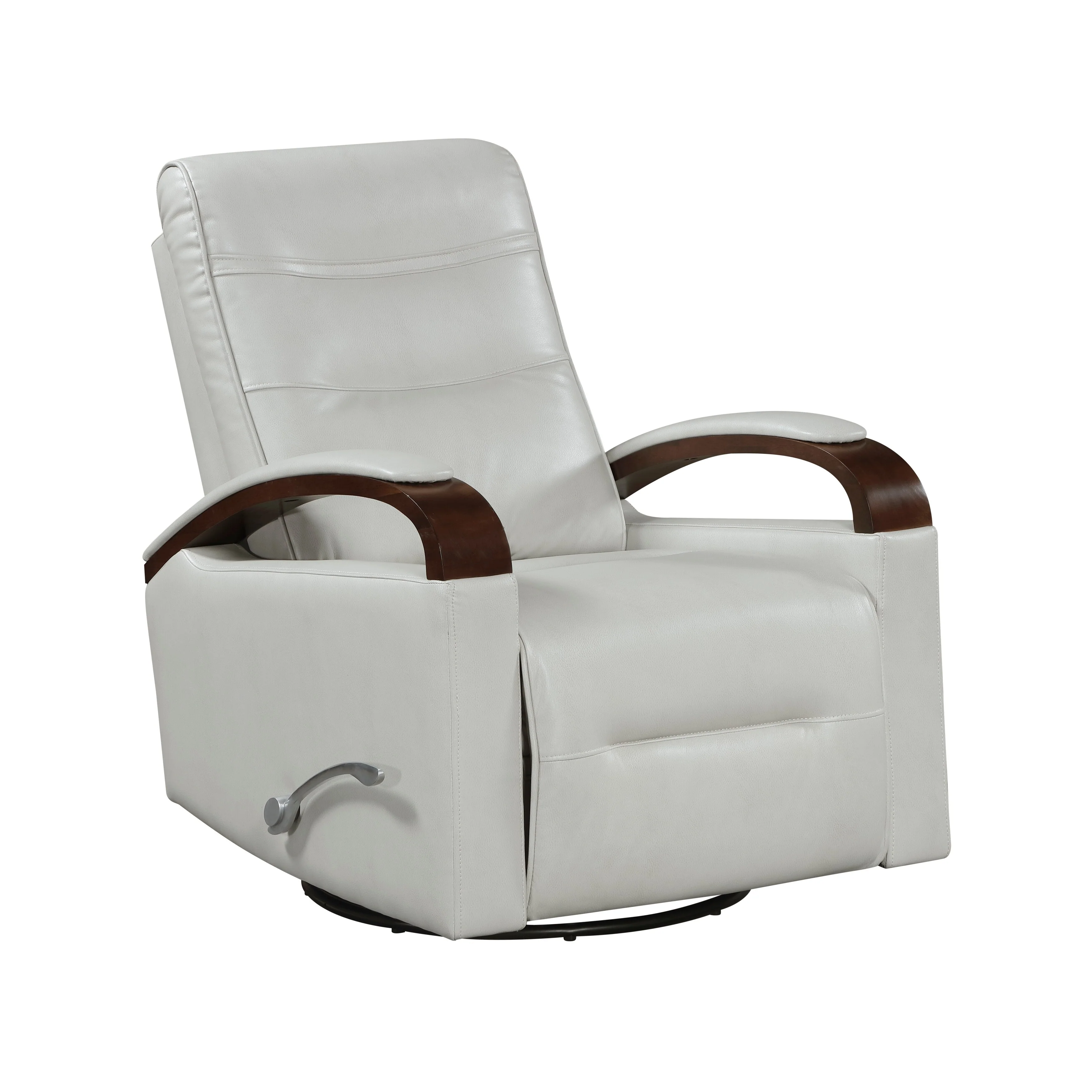 1pc Swivel Gliding Recliner Faux Leather Upholstered Solid Rubberwood Arms Luxurious Living Room Furniture