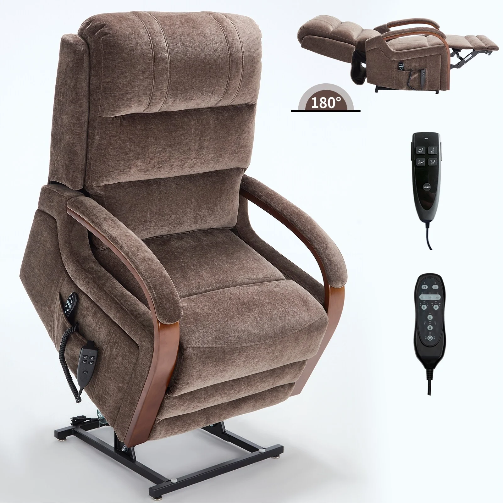 Chenille Power Lift Recliner with Massage & Wood Armrests