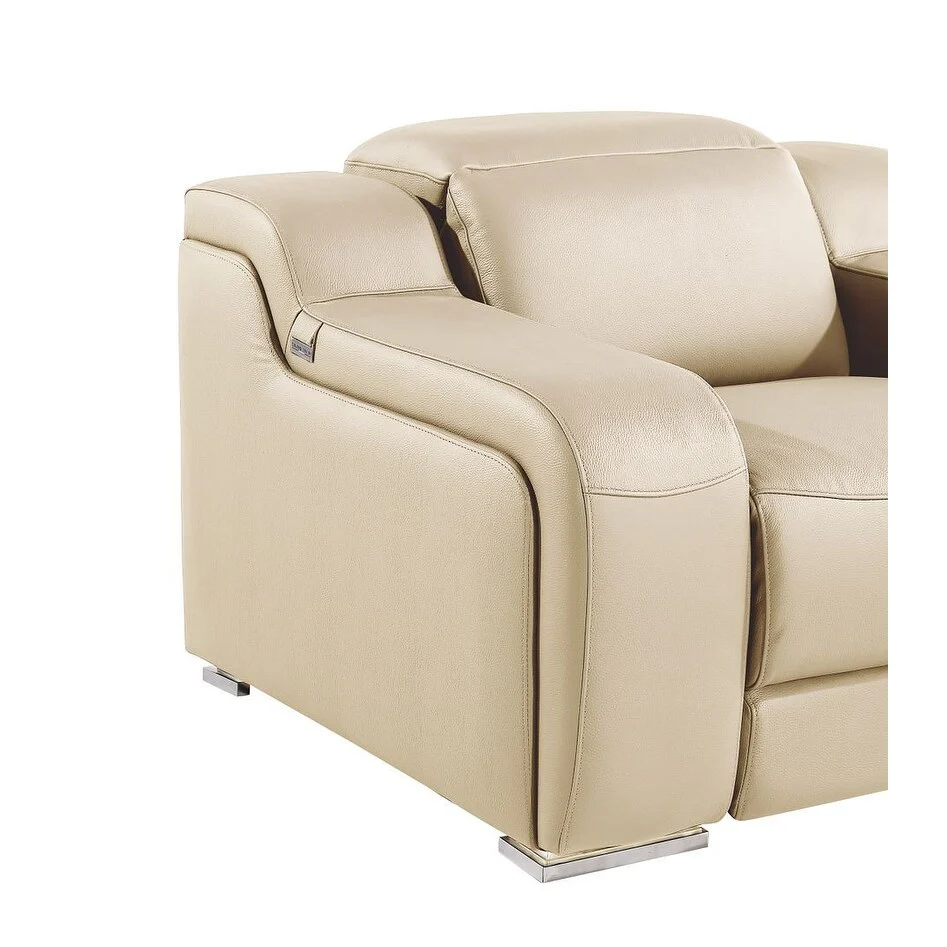 HomeRoots 41 Beige Italian Leather Wall Hugger Recliner With USB