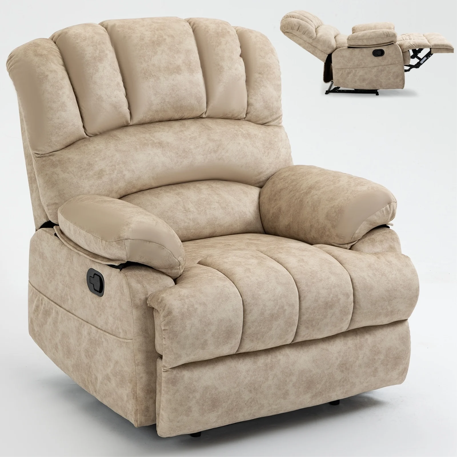 Large Manual Recliner Chair in Fabric for Living Room