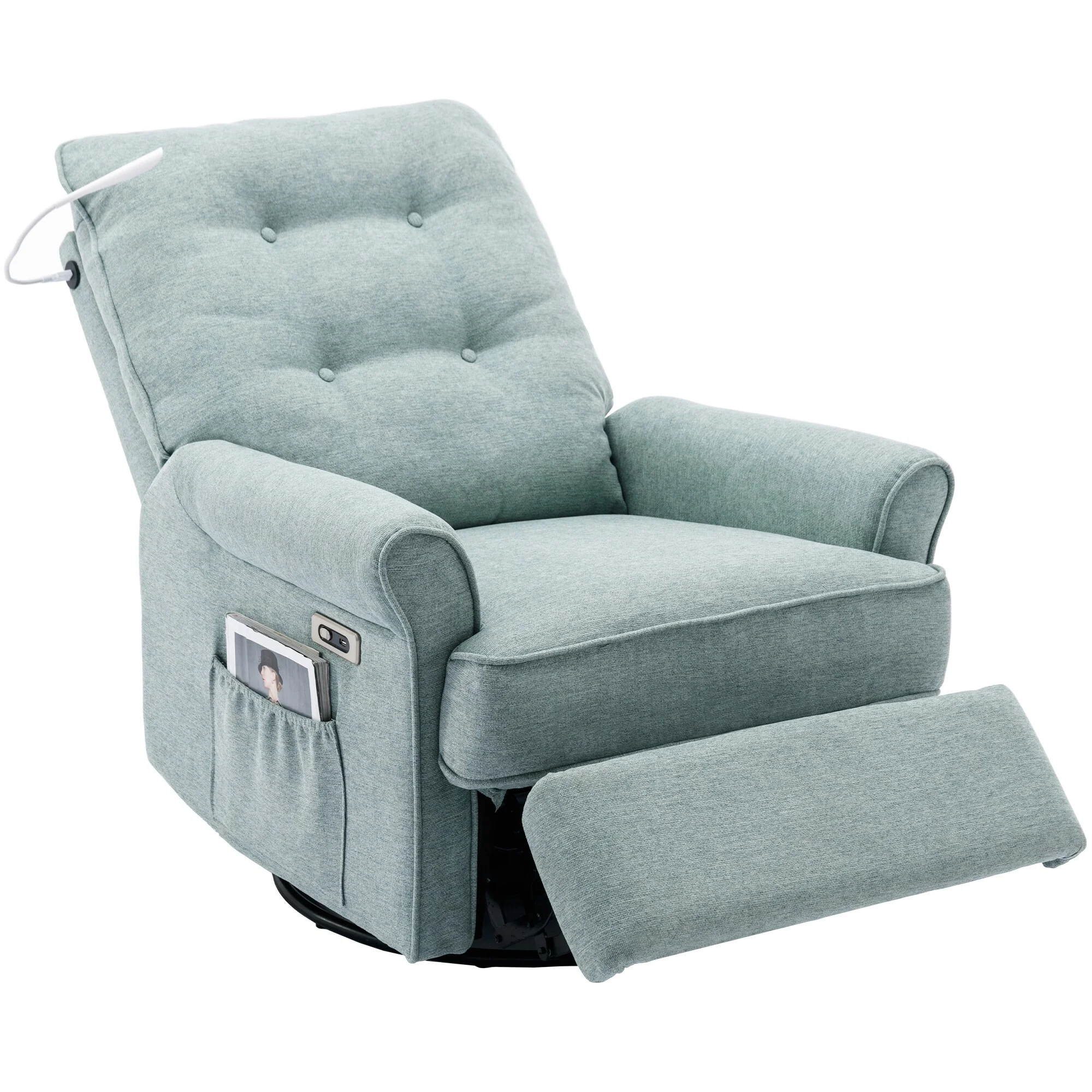Beige 270�� Swivel Recliner with USB, Rocking Base, and Side Pocket