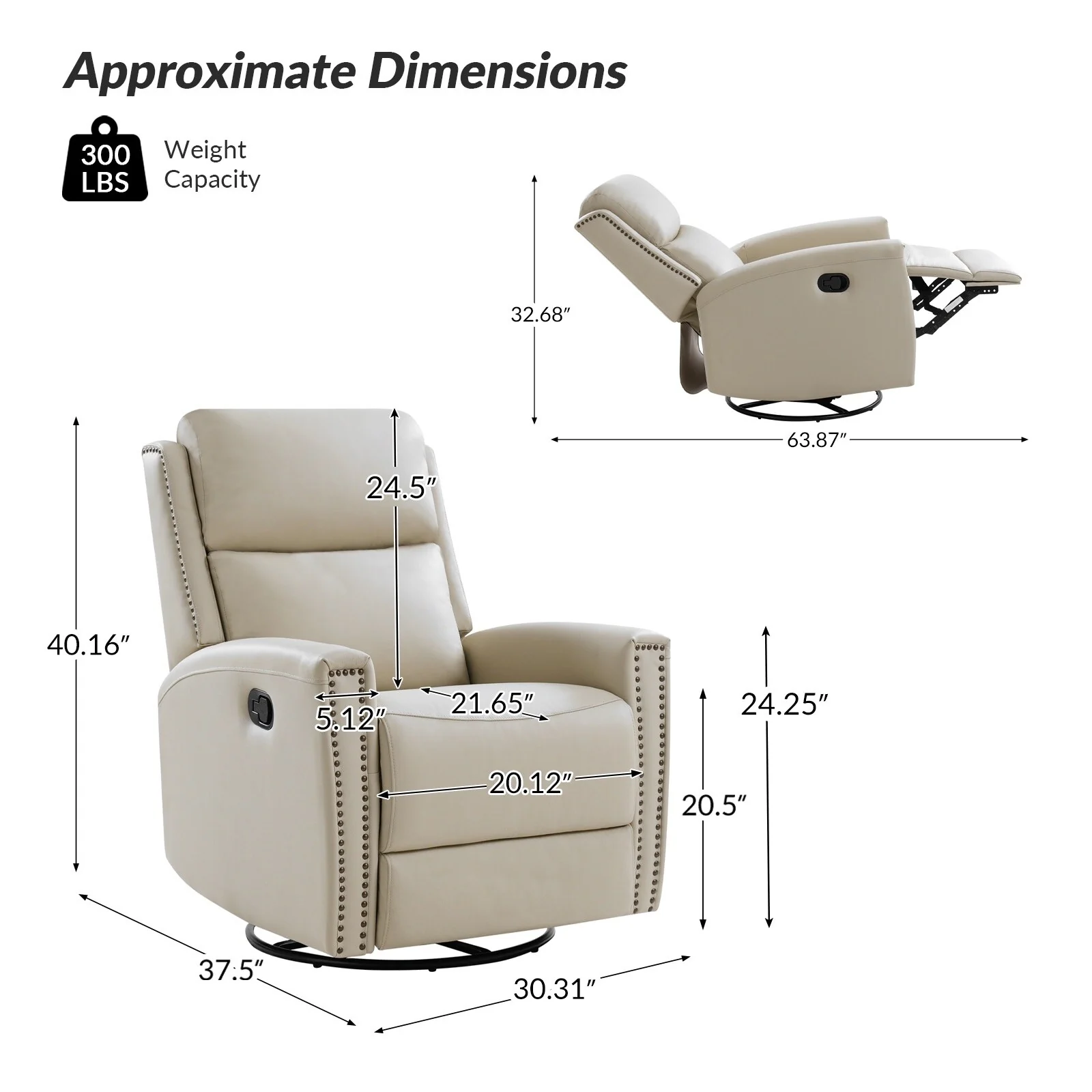 Fiacro 30.31Wide Modern Genuine Leather Wingback Swivel Rocker Recliner with Nailhead Trims