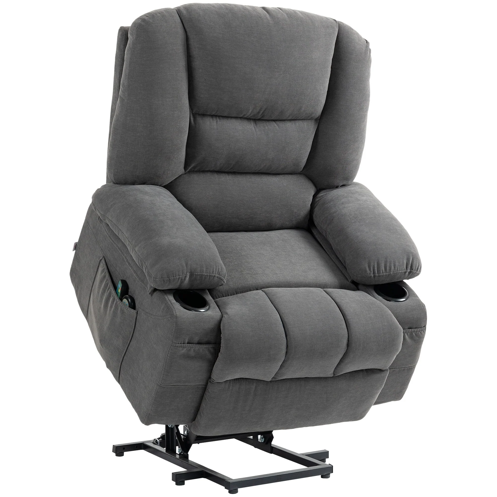 Brown Lift Recliner with Vibration Massage, Heating, Remote, Quick Setup, and Handy Side Pockets