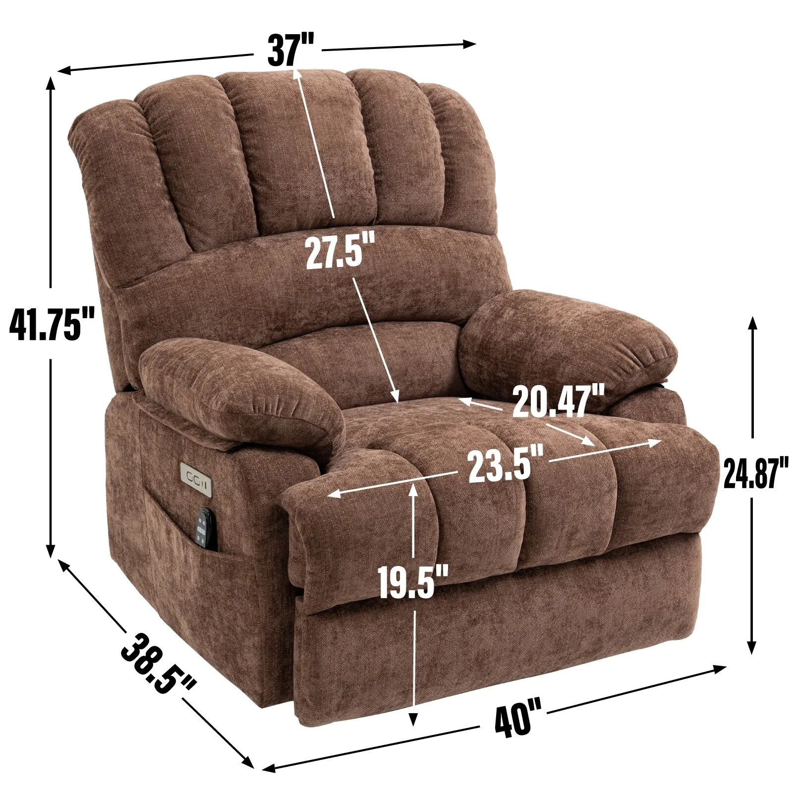 Chenille Power Lift Recliner Chair with 8-Point Vibration Massage