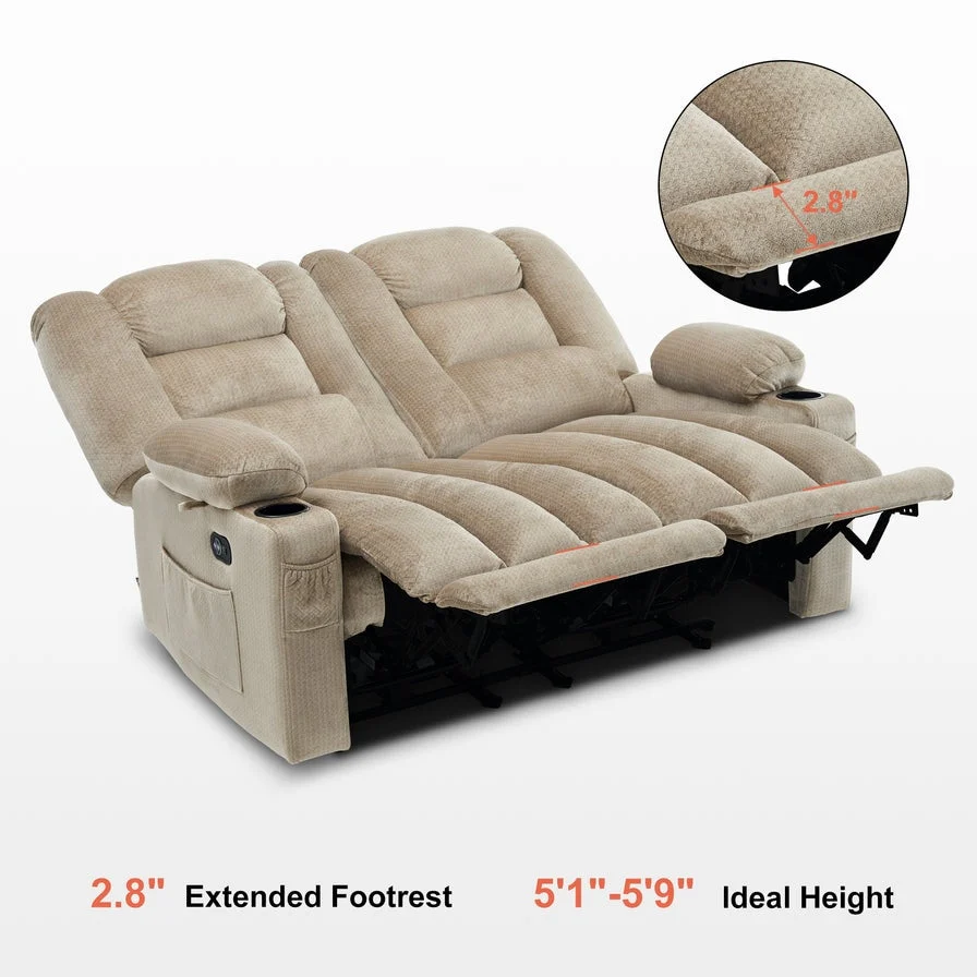 MCombo Power Reclining Loveseat Sofa with Heat and Massage, Fabric PR648
