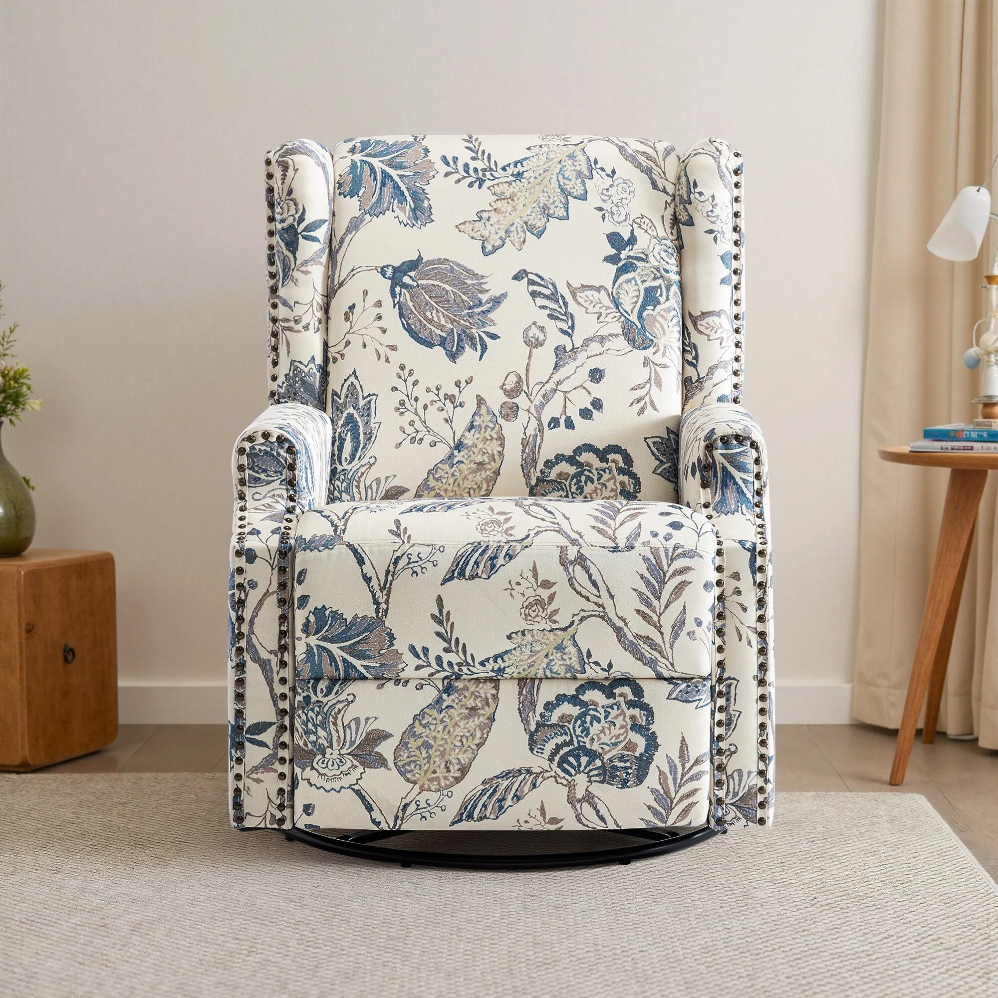 Linen Manual Swivel Base Recliner Chair with Footrest