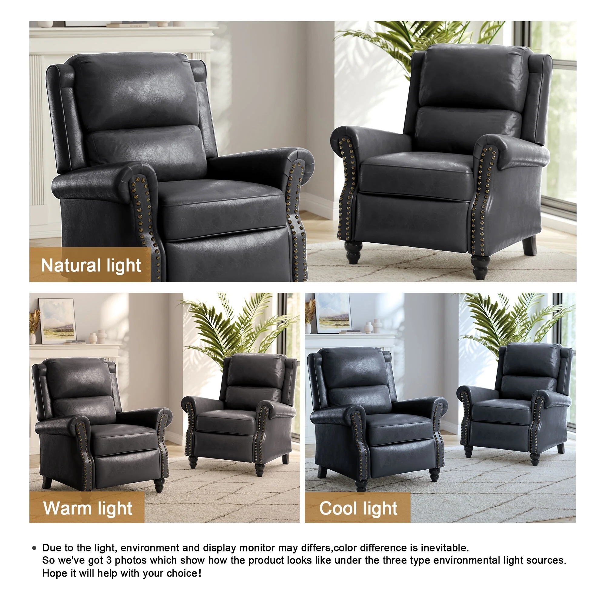 2 Set Nail-head Padded Seat Pushback Recliner Chair