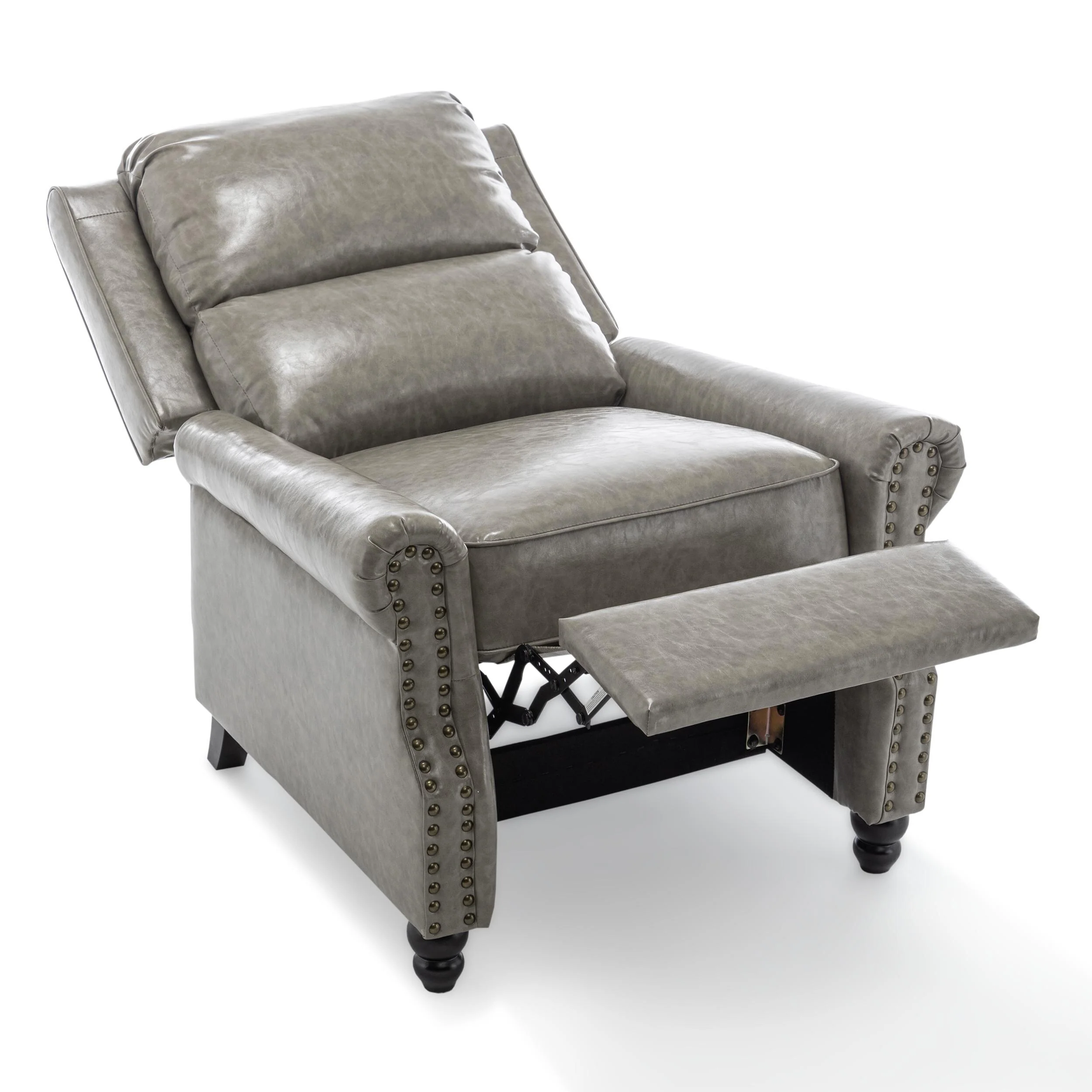 Mid-Century Nailhead Pu Leather Linen Recliner