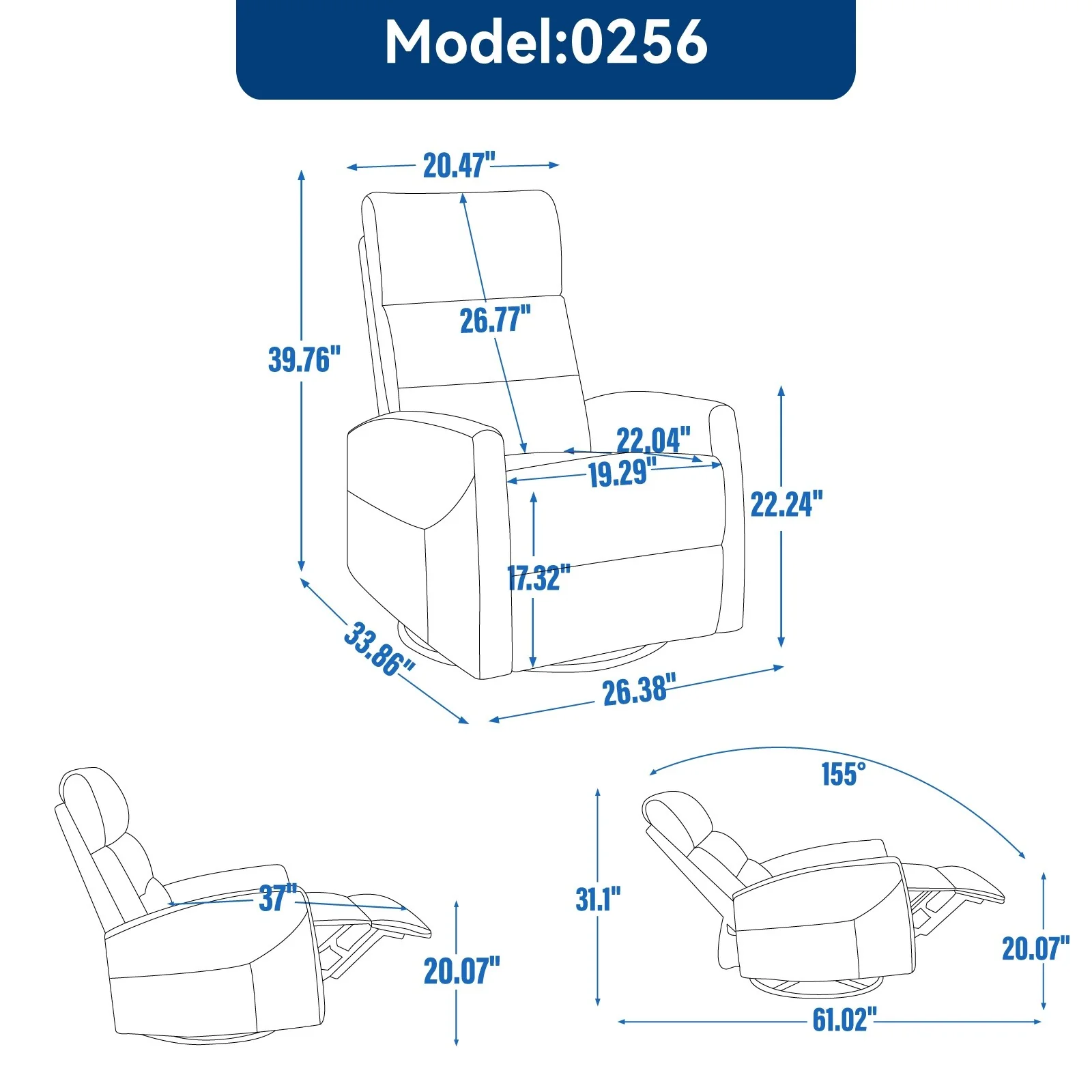 Fabric Manual Recliner Chair 360�� Swivel Chair with Rocker and Footrest, Armchair with Adjustable Backrest Pedals