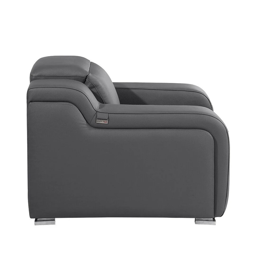 HomeRoots 41 Dark Gray Italian Leather Wall Hugger Recliner With USB