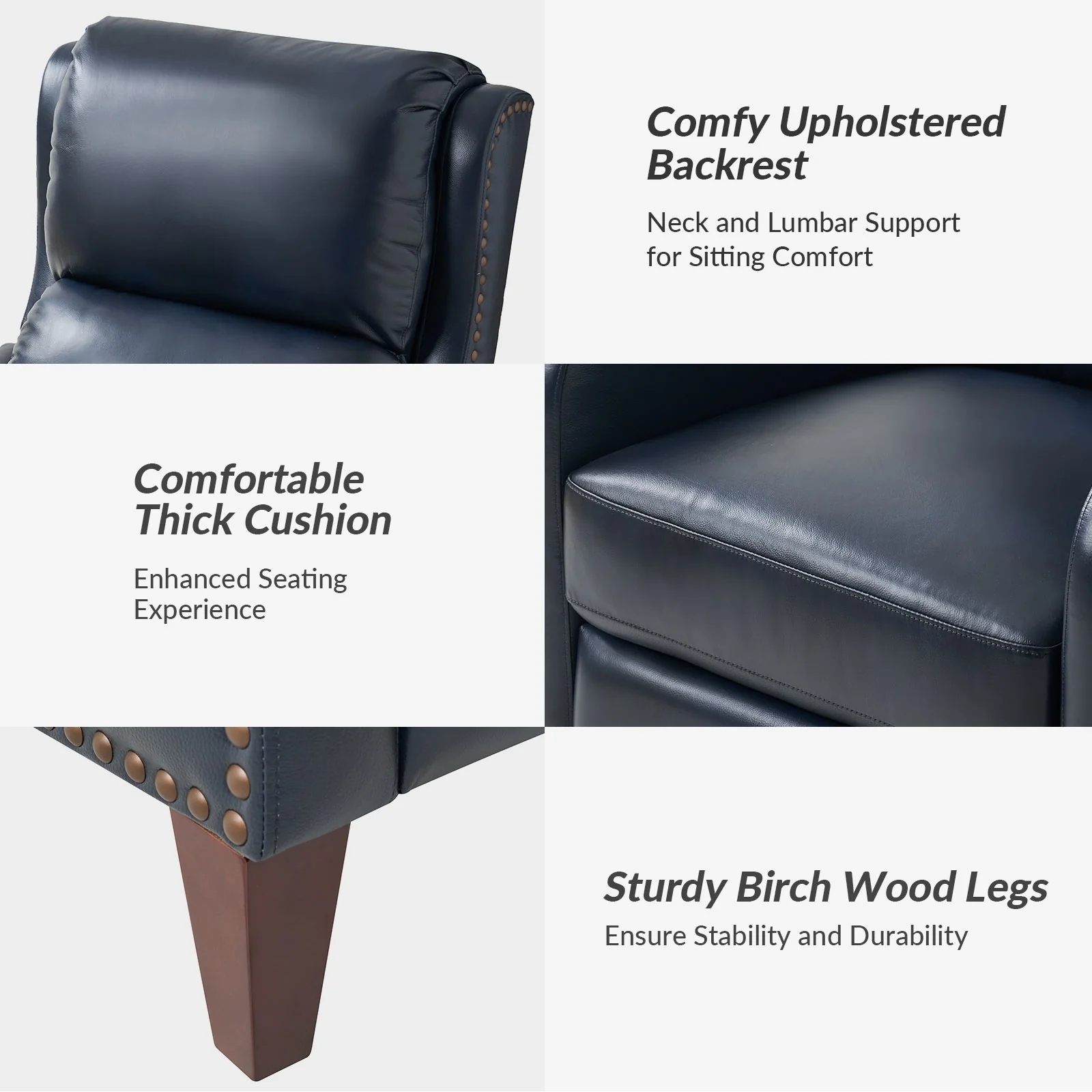 Brigida Modern Genuine Leather Nailhead Trim Recliner with Adjustable Footrest Set of 2 by HULALA HOME