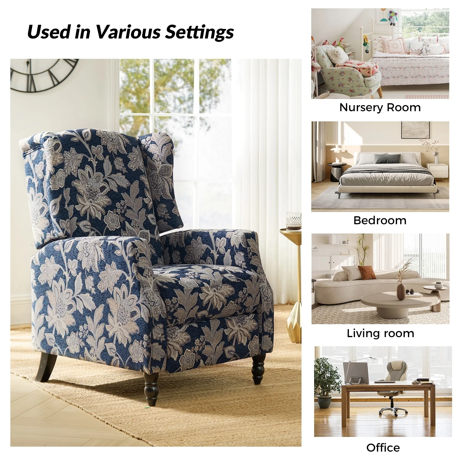 Damaris Mid-Century Modern Manual Pushback Recliner with Wingback Design Set of 2 by HULALA HOME