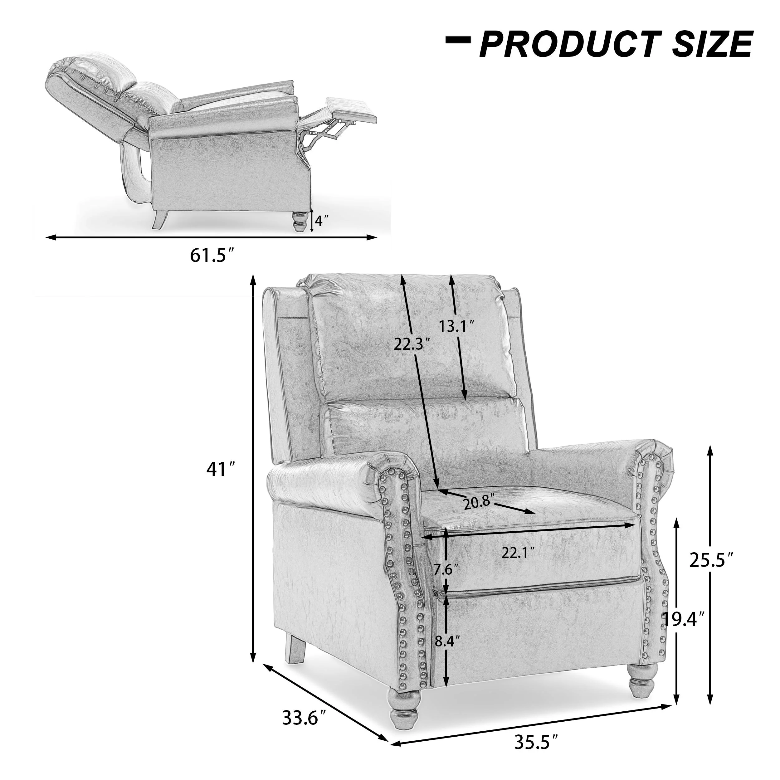 Alisa 35'' W Vegan Leather/ Linen Glider Push Back Recliner Chair