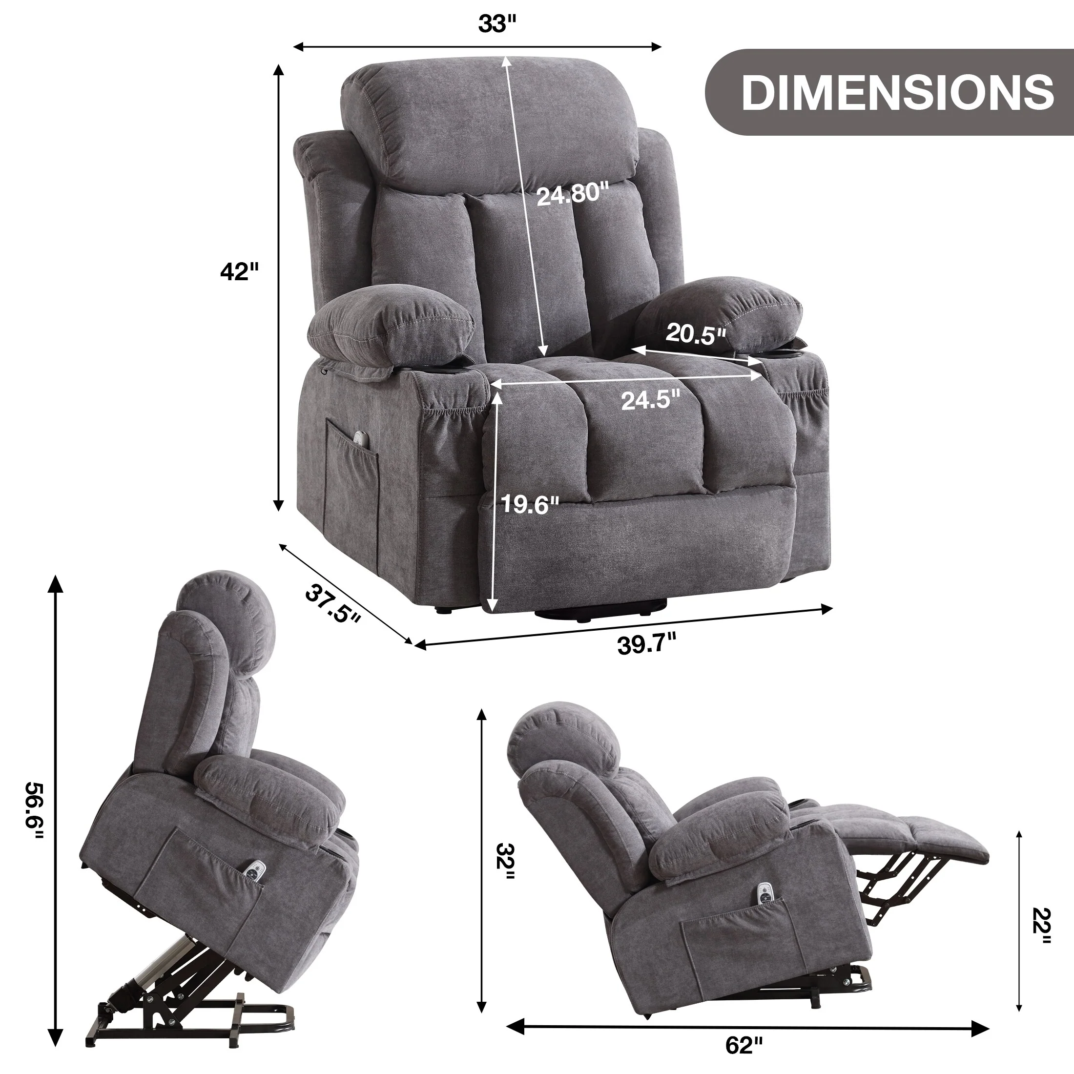 Beige Electric Recliner with Heat, Massage, USB, and Remote Control