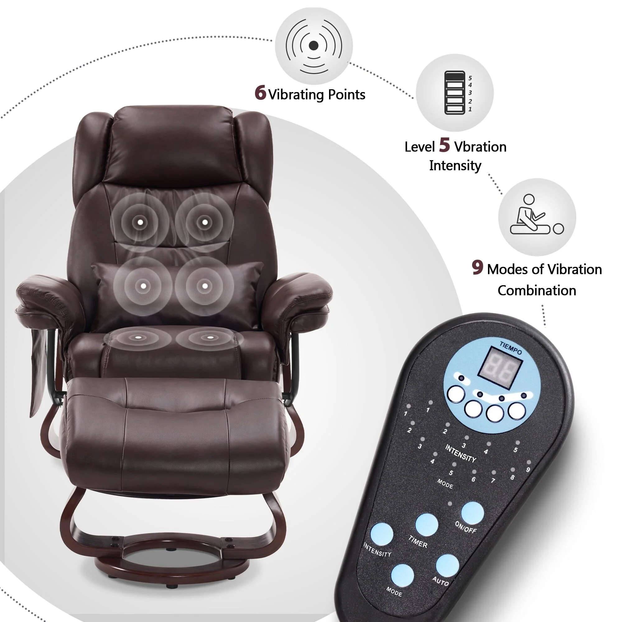 MCombo Swivel Recliners with Ottoman, Vibration Massage TV Chairs with Side Pocket