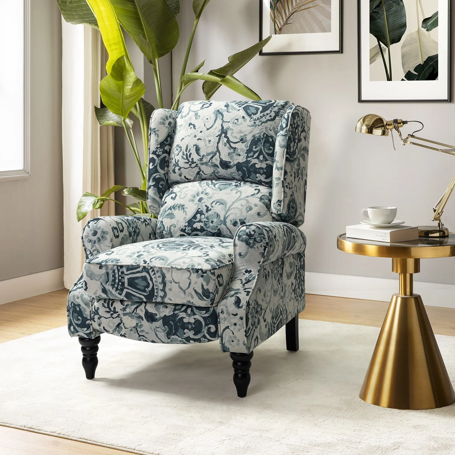 Olympus Upholstered Classic Manual Wingback Recliner with Solid Wood Legs by HULALA HOME