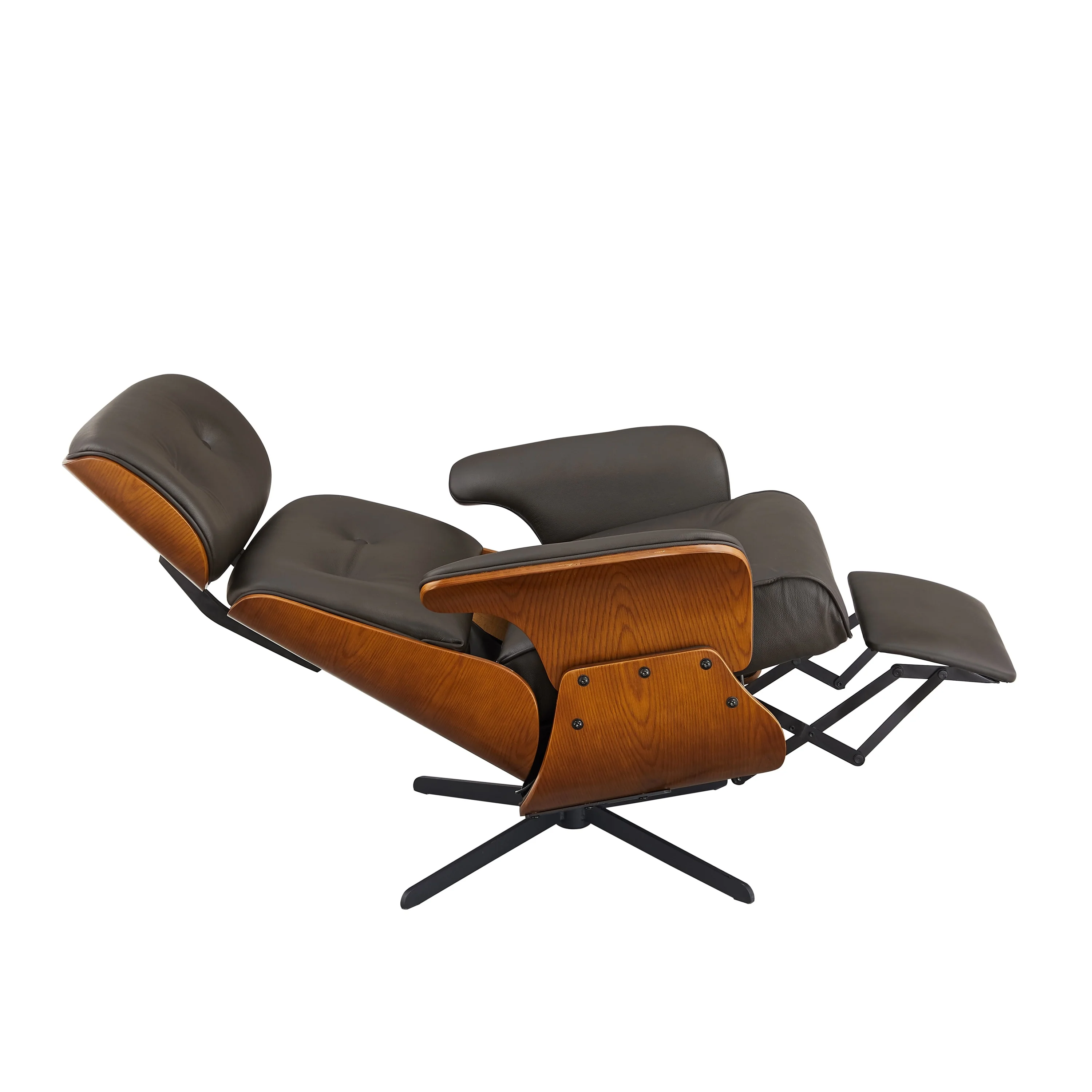 Art Leon Mid-century Modern Genuine Leather Lounge Chair Recliner