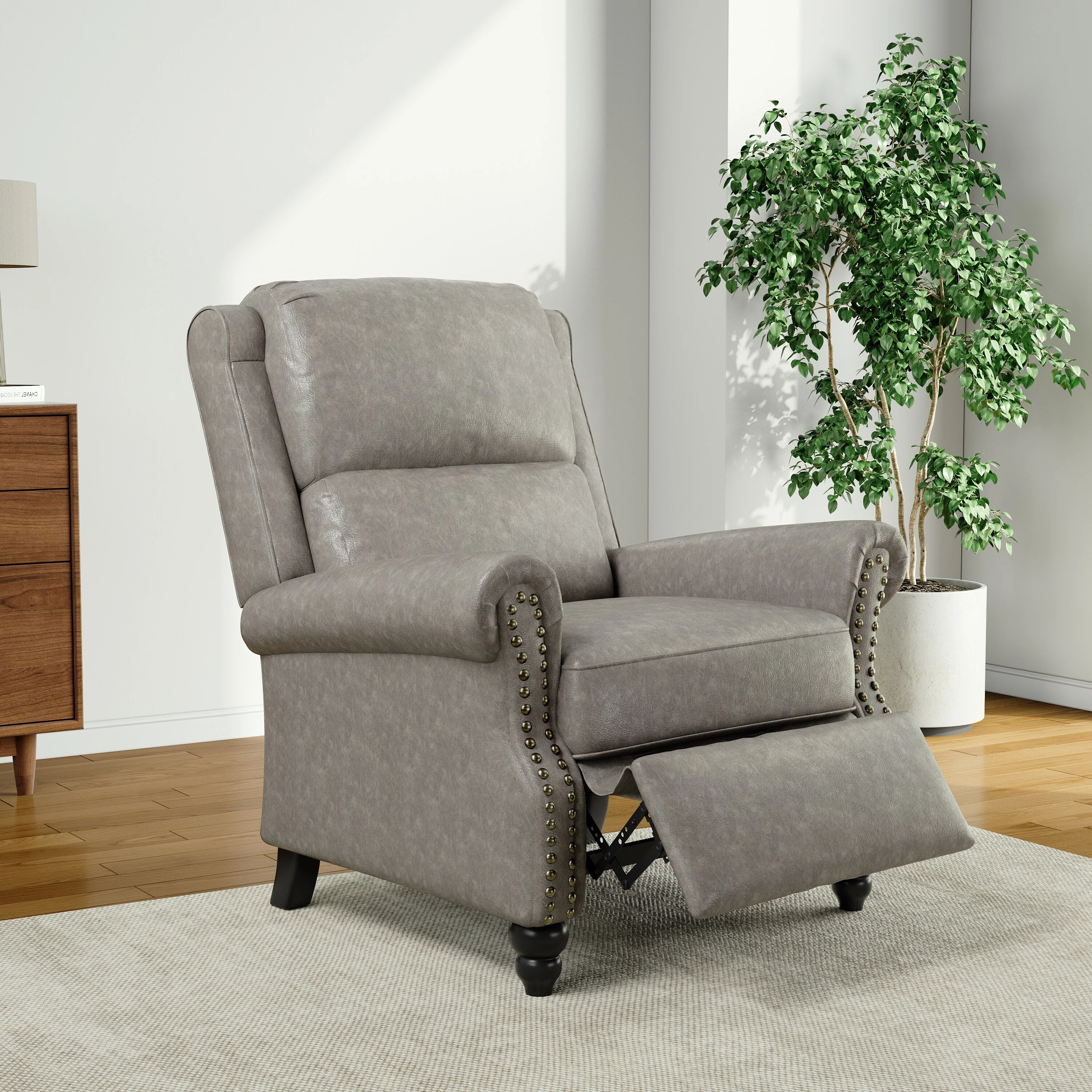 Alisa 35'' W Vegan Leather/ Linen Glider Push Back Recliner Chair