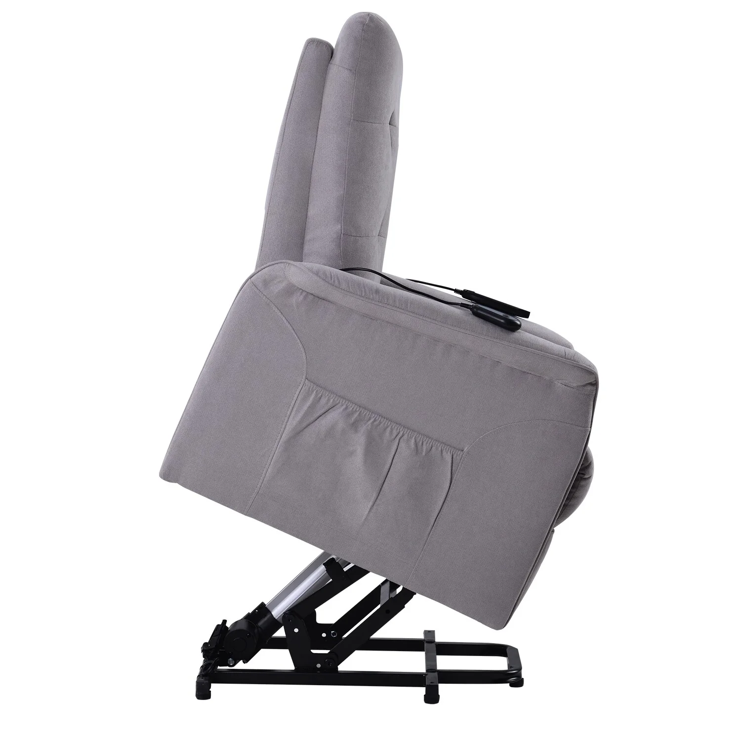 Grey Elderly Lift Recliner with Adjustable Massage, Overstuffed Cushioning, Remote Control, and Convenient Side Pockets
