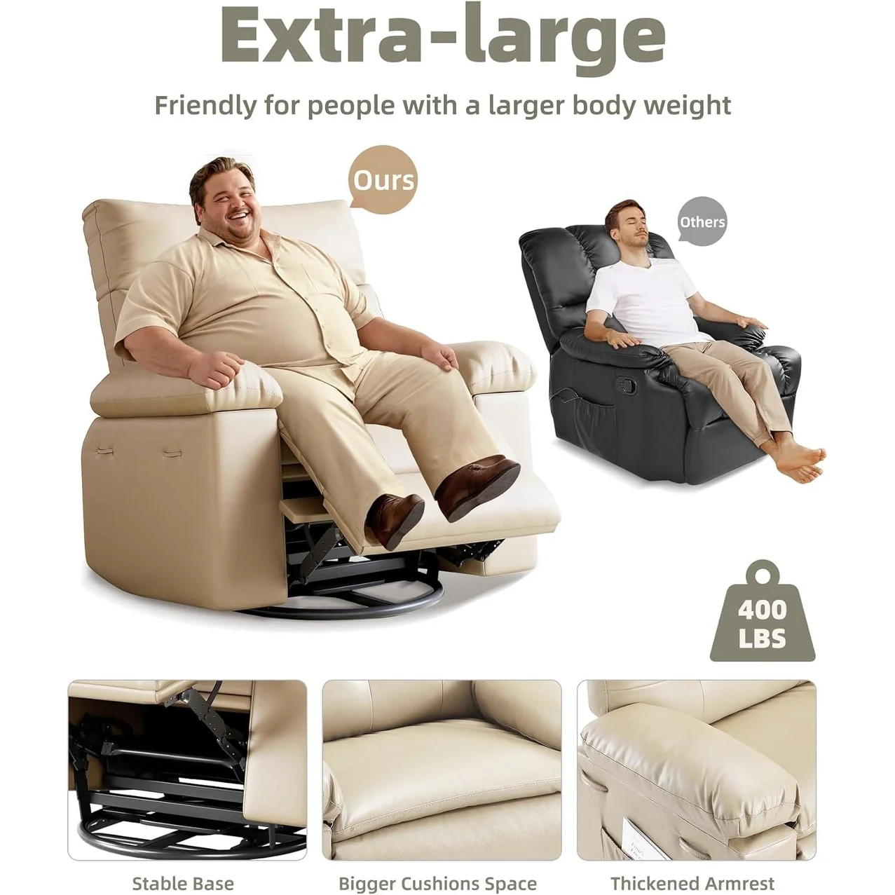 360�� Swivel Oversized Recliner Chairs with Heat and Massage - Lazy Recliner Chair