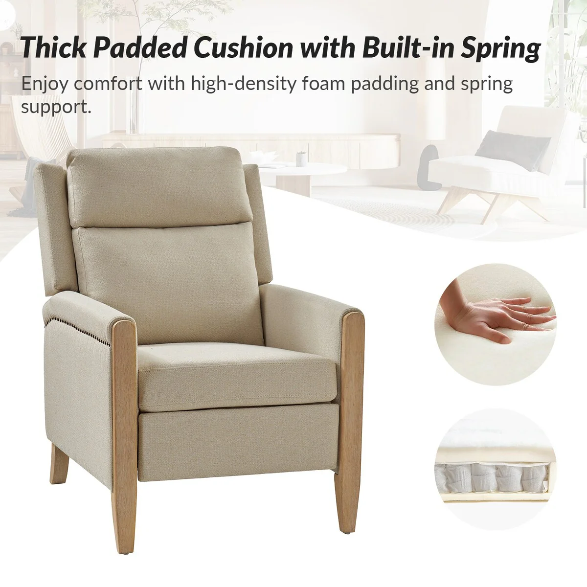 Suares Transitional Nailhead Manual Recliner with Solid Wood Legs Set of 2 by HULALA HOME