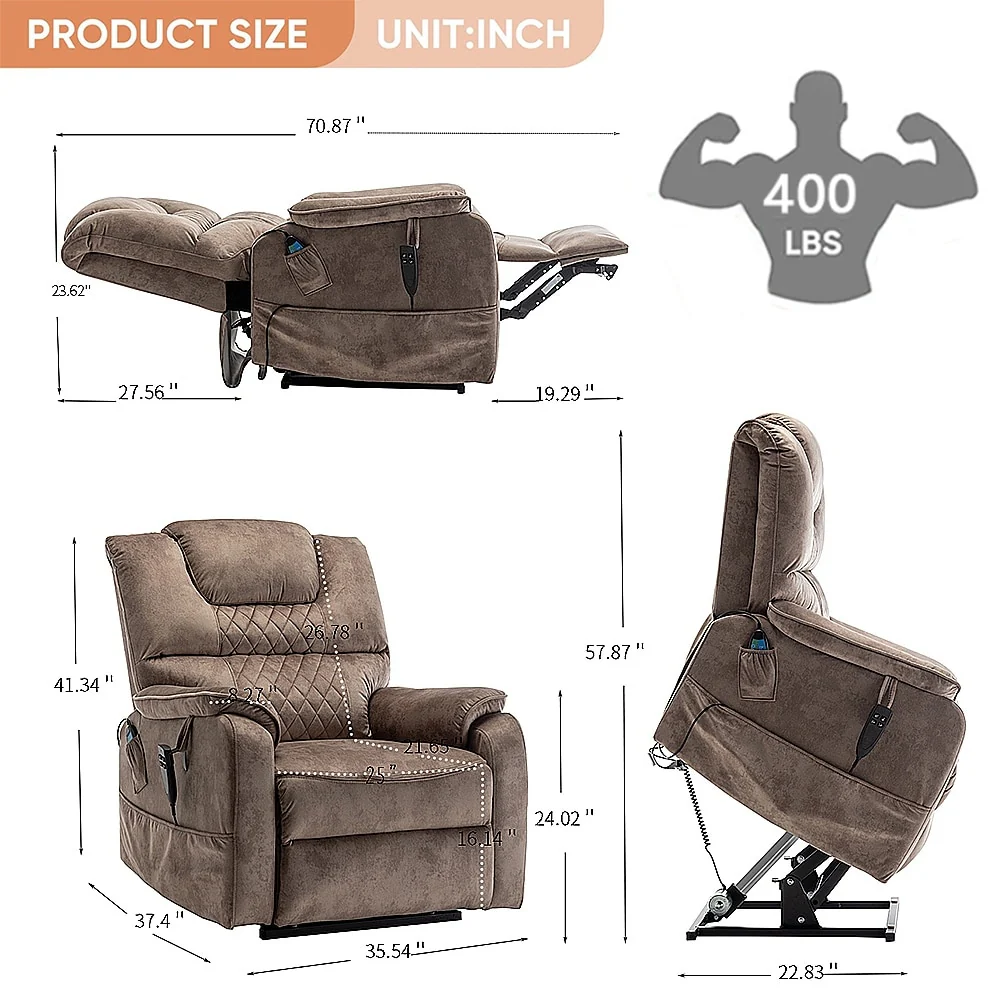 35.5W Dual Electric Power Lift Recliner,MassageHeat,180 degrees