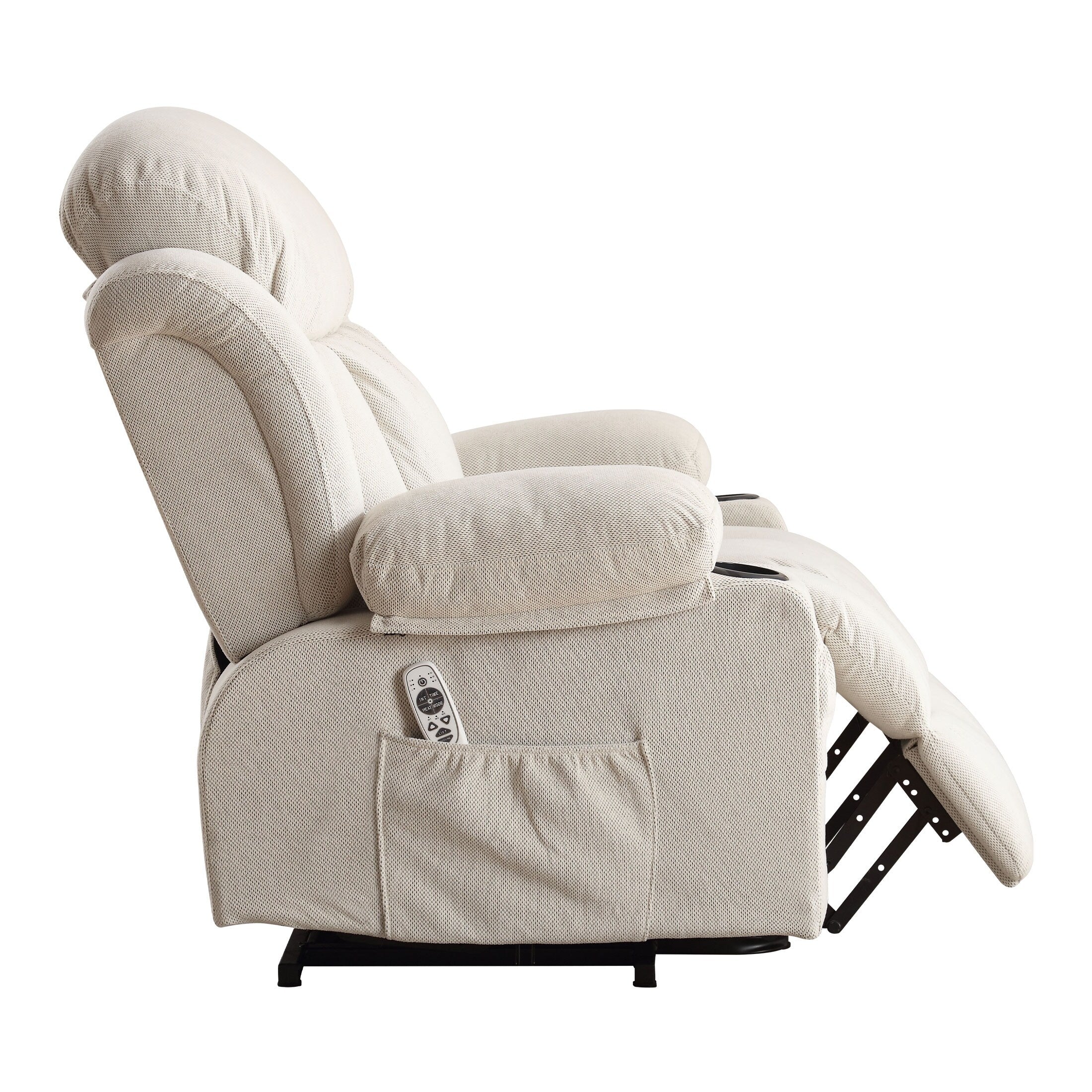 Beige Electric Recliner with Heat, Massage, USB, and Remote Control