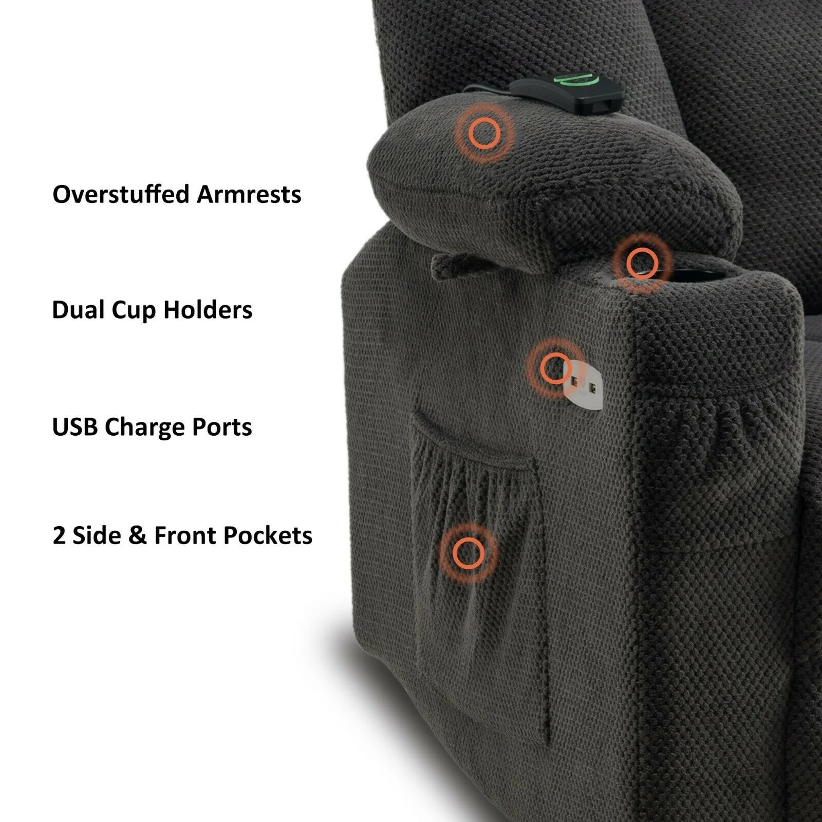 MCombo Electric Power?Recliner Chair with Massage  Heat, Plush Fabric 8015