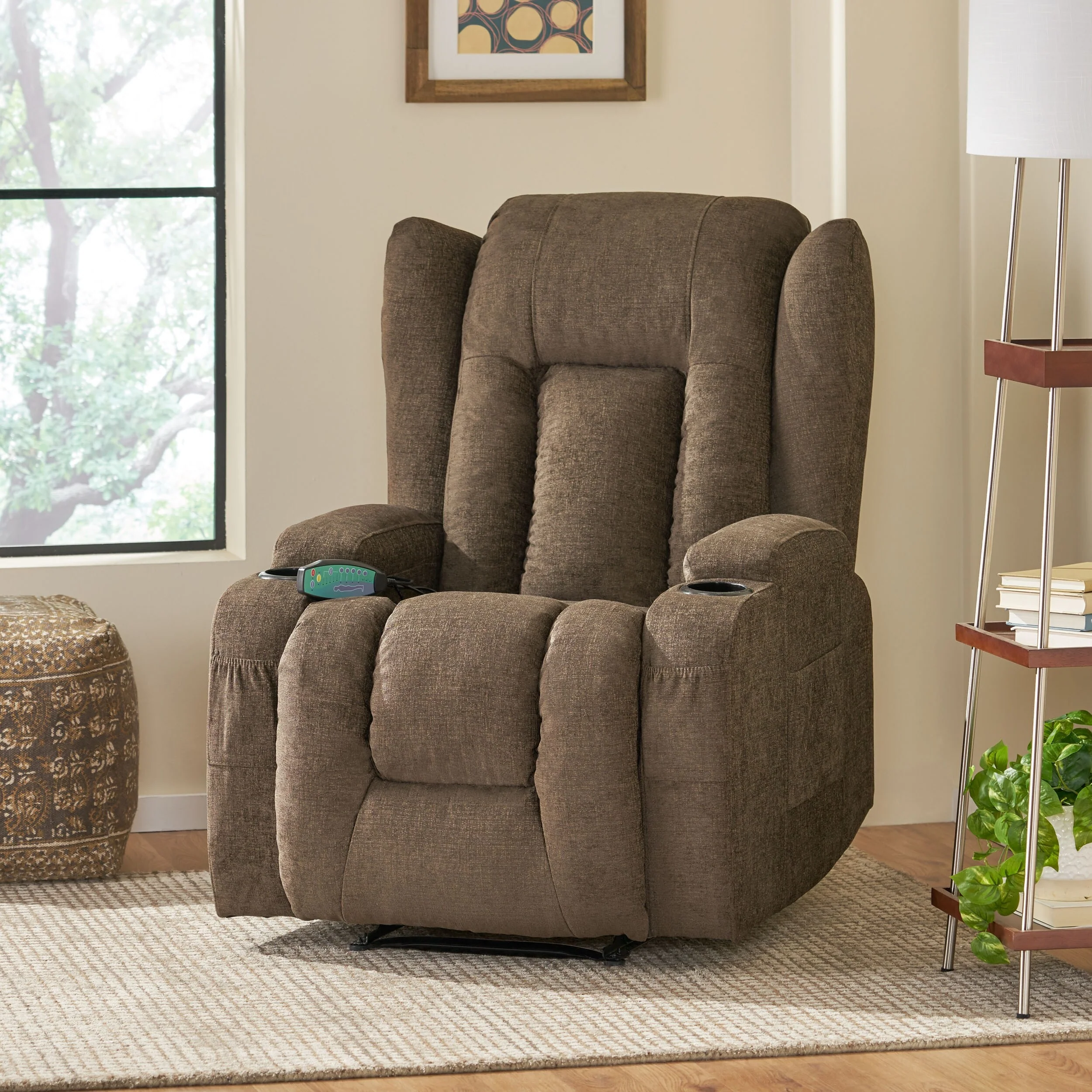 Brown Massage Recliner Chair with Heating, 5 Massage Modes, Cup Holders, Remote Control, and Manual Reclining Function
