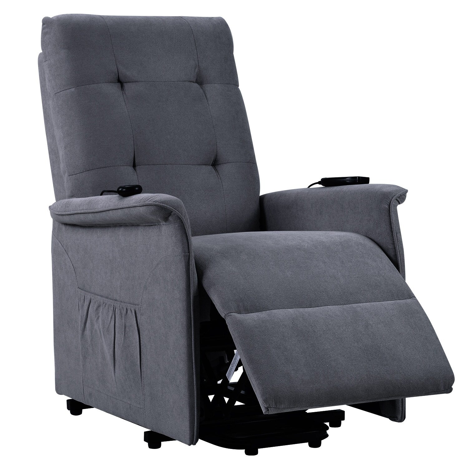 Grey Power Lift Recliner with Adjustable Massage, Overstuffed Cushion, Remote Control, and Convenient Side Pockets