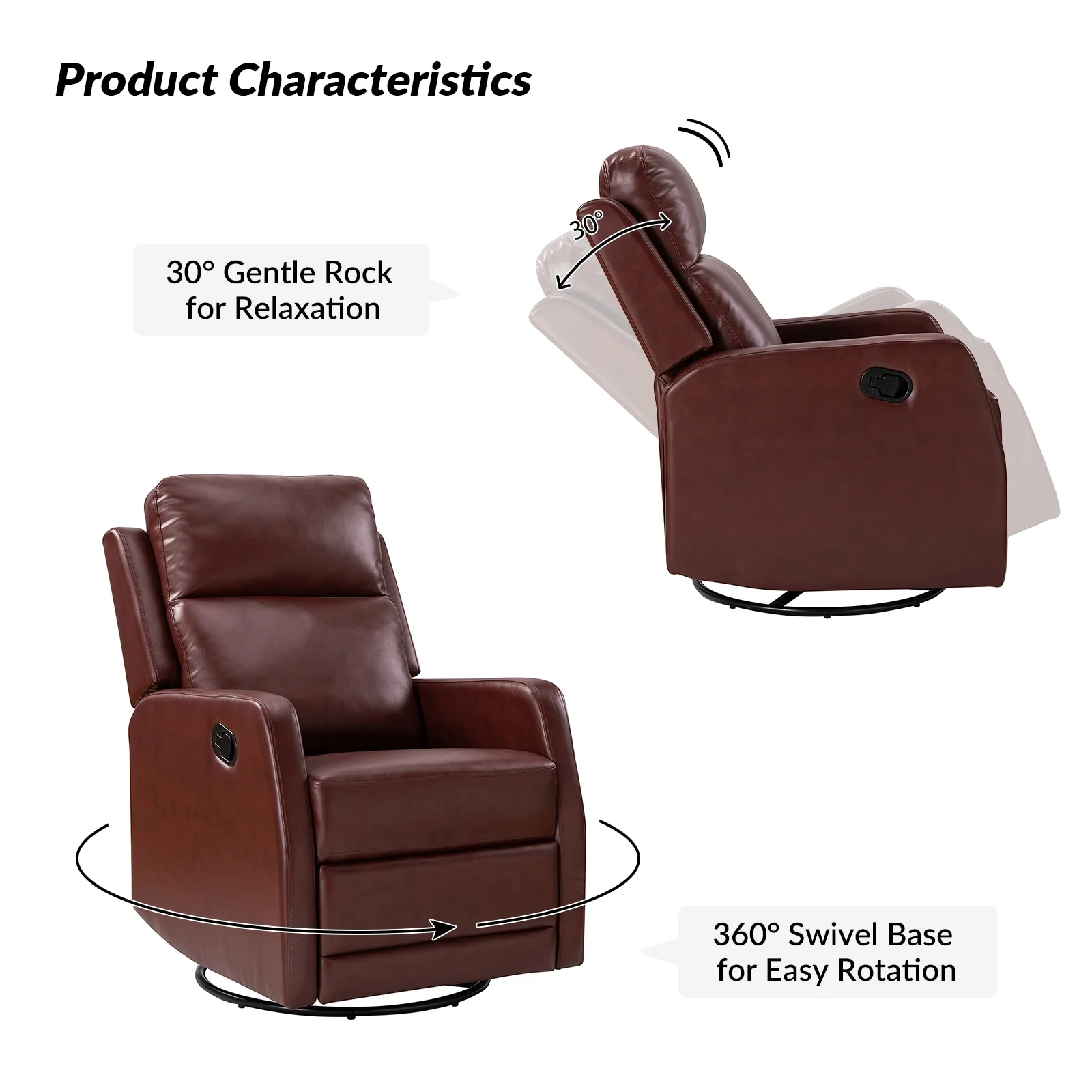 Esteban Modern Faux Leather Manual Rocking Swivel Recliner with Wingback Set of 2