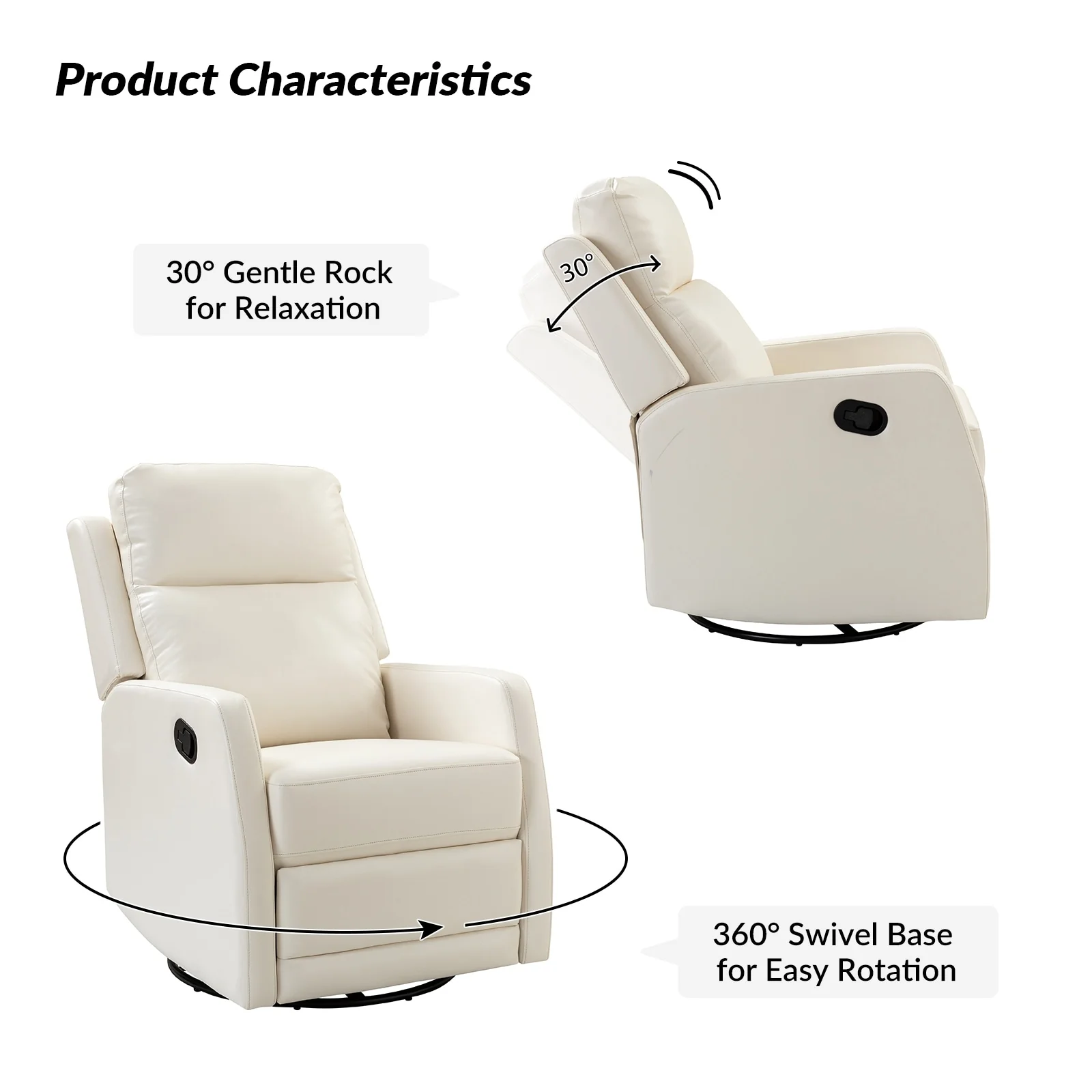 Esteban Modern Faux Leather Manual Rocking Swivel Recliner with Wingback Set of 2