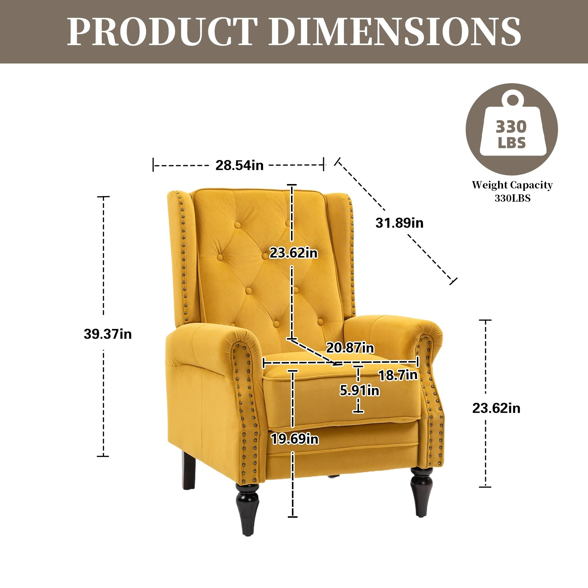 Velvet Upholstered Nailhead Tufted Recliner Chair with Black Legs