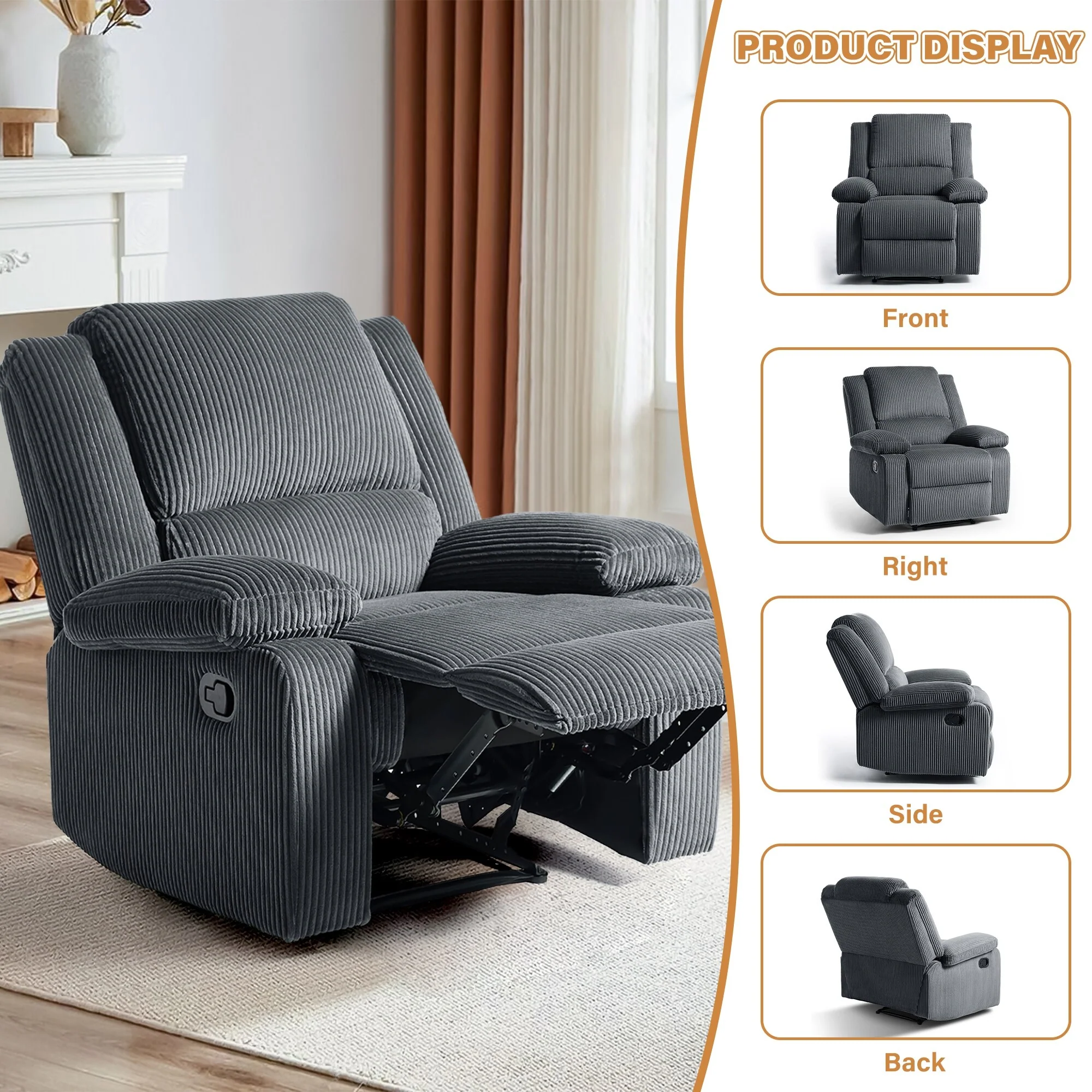 Vegan Leather Upholstered Push Back Manual Recliner Chair