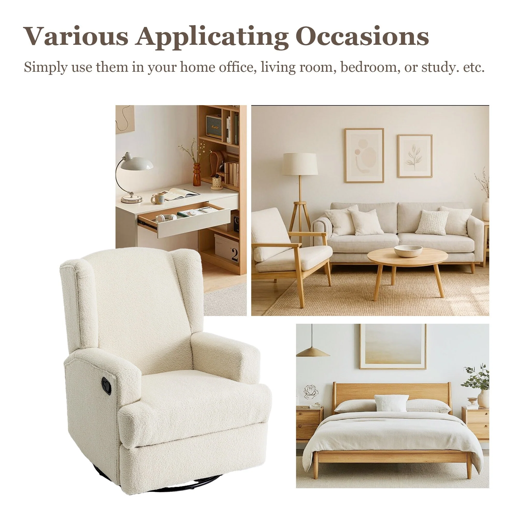 31'' W Wingback Manual Glider Swivel Rocker Recliner Nursery Chair