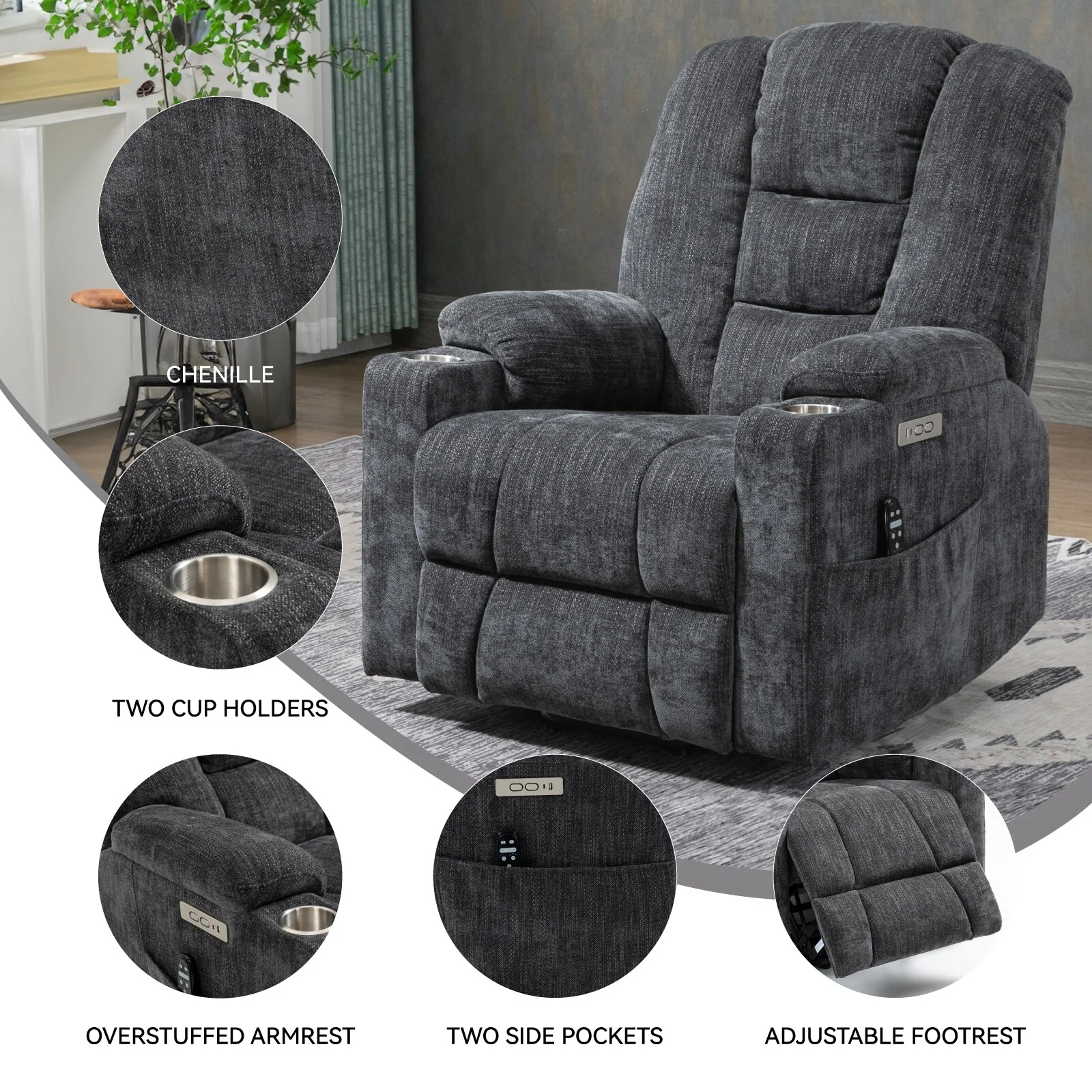 Large Power Lift Recliner Chair with Massage and Heat