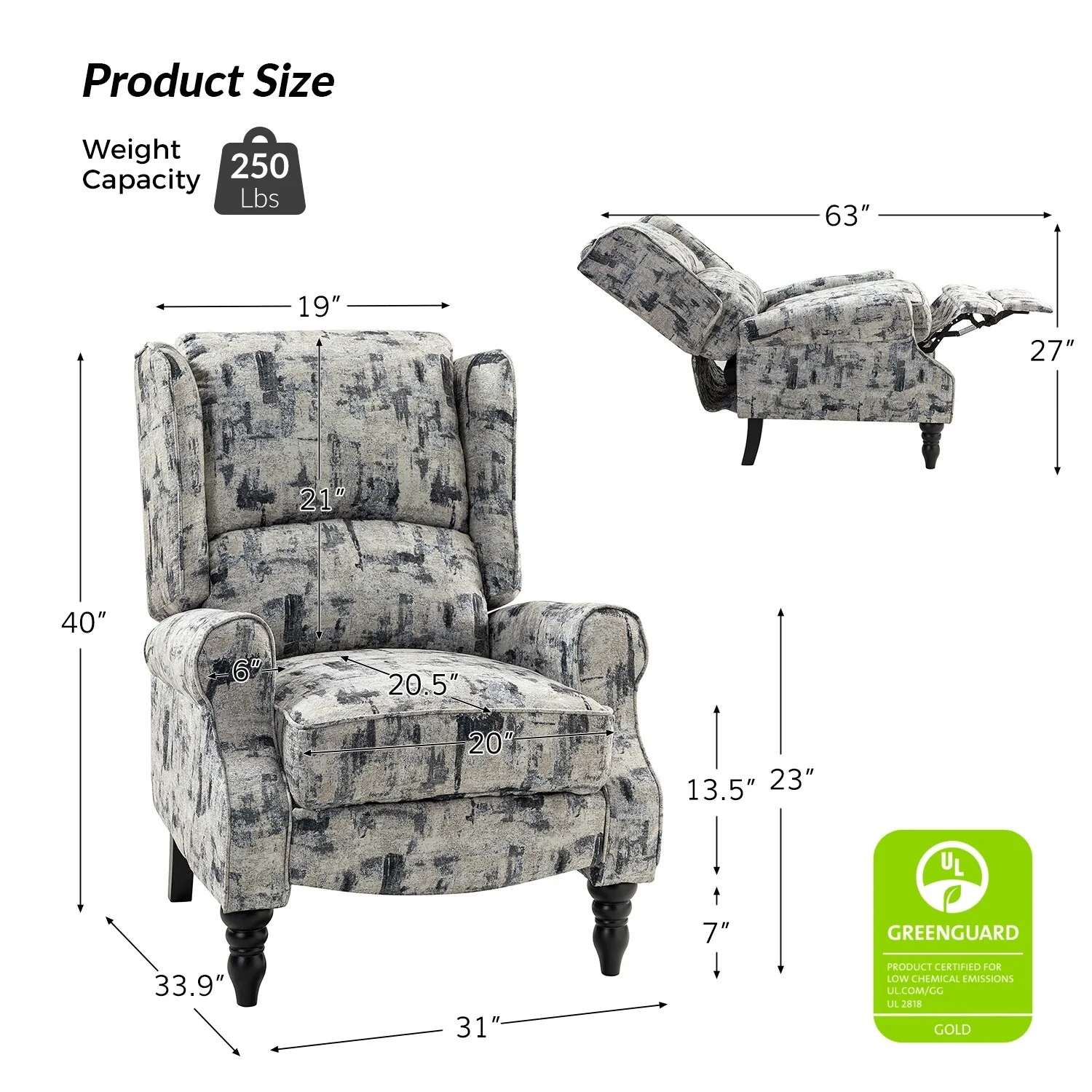 Olympus Upholstered Classic Manual Wingback Recliner with Solid Wood Legs by HULALA HOME