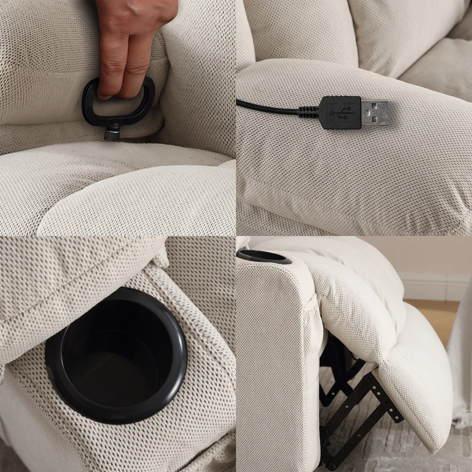 Dotted Velvet Massage Heated Manual Recliner Chair w/360�� Swivel Base