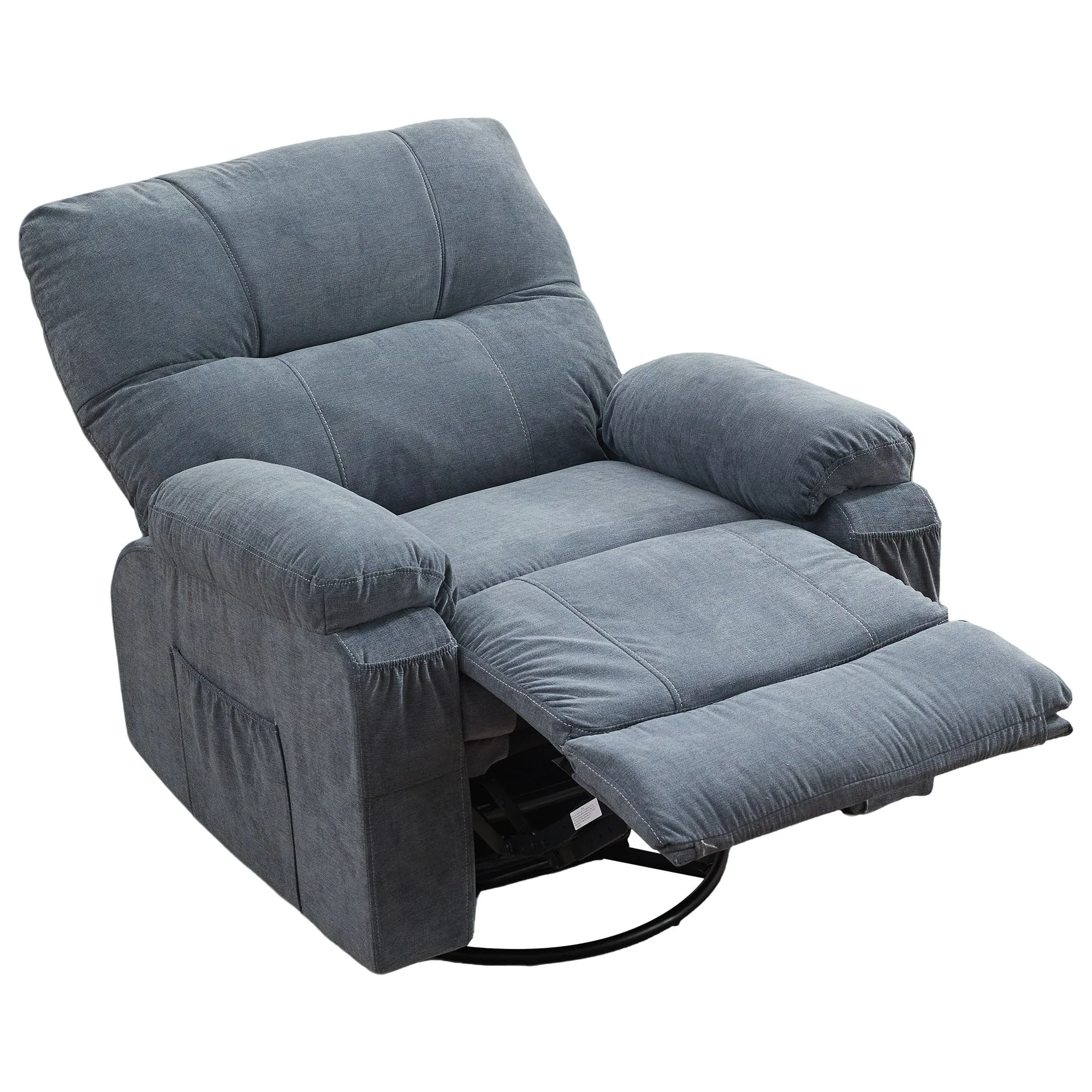 360�� Rotating Recliner Chair with Adjustable Backrest, Swivel Rocking Armchair with Footrest, Soft Cushions & Side Pockets