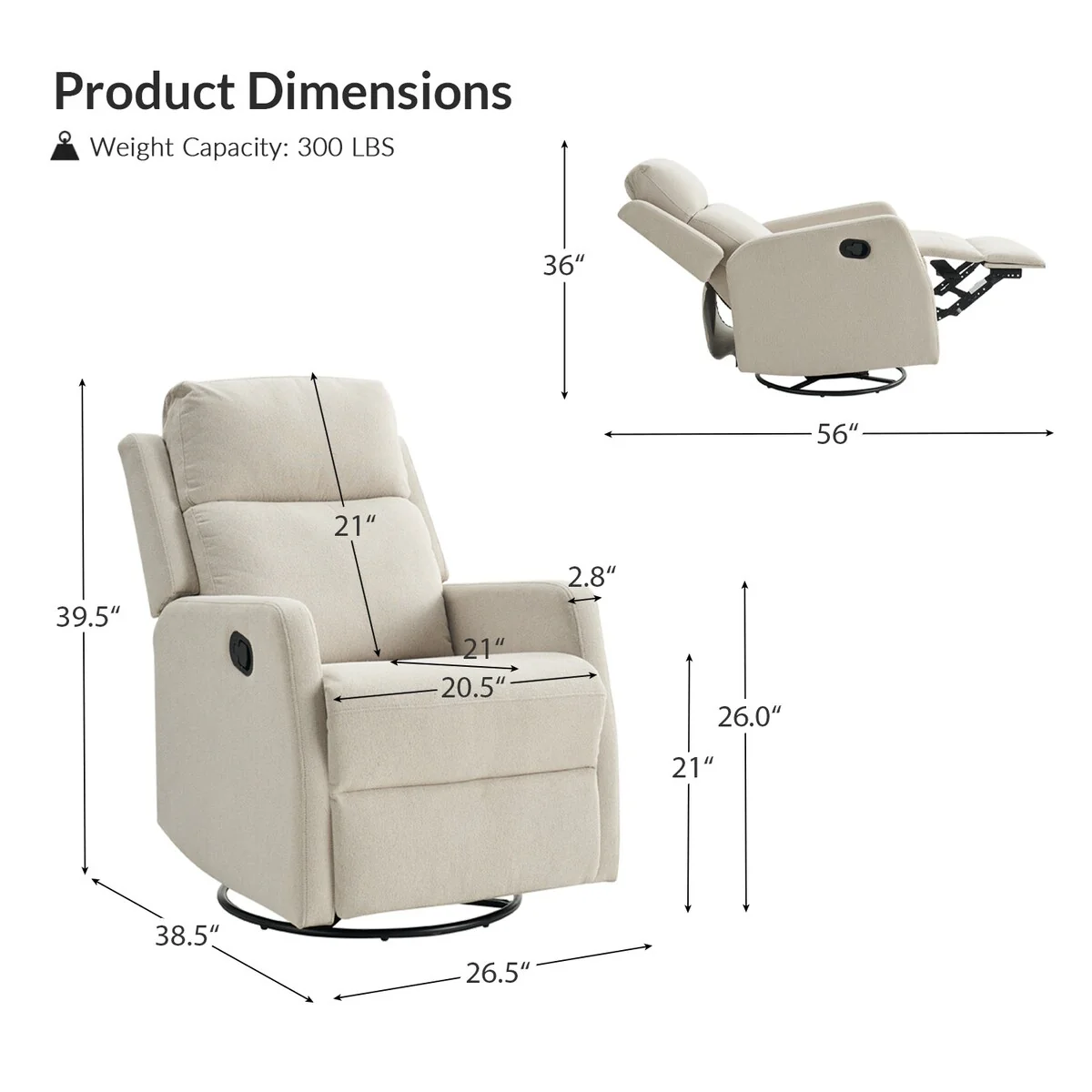 Julian Modern Swivel Rocker Manual Recliner Set of 2 by HULALA HOME