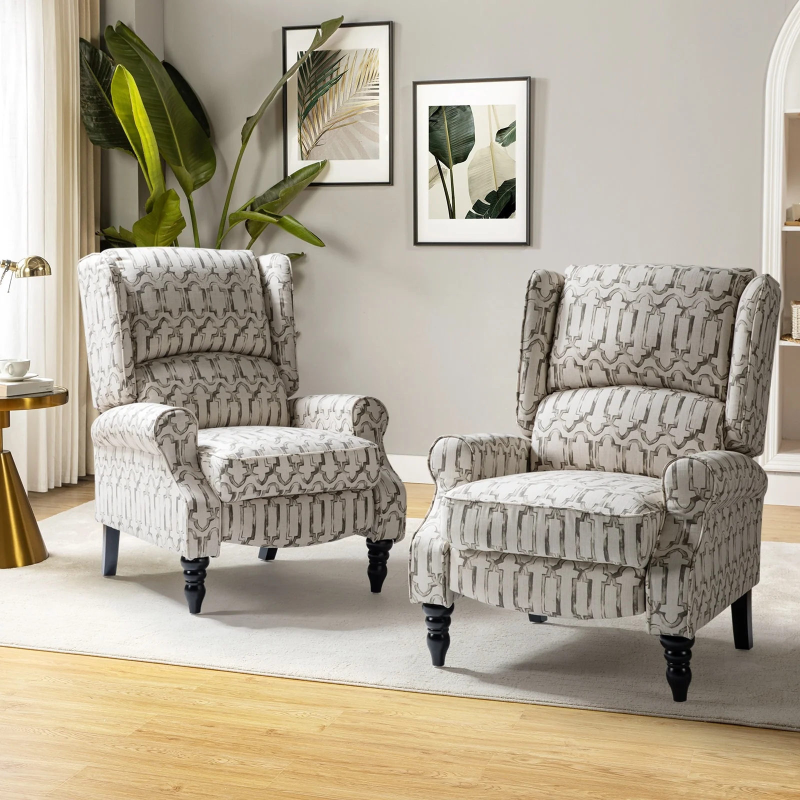 Olympus Upholstered Classic Manual Wingback Recliner with Solid Wood Legs Set of 2 by HULALA HOME