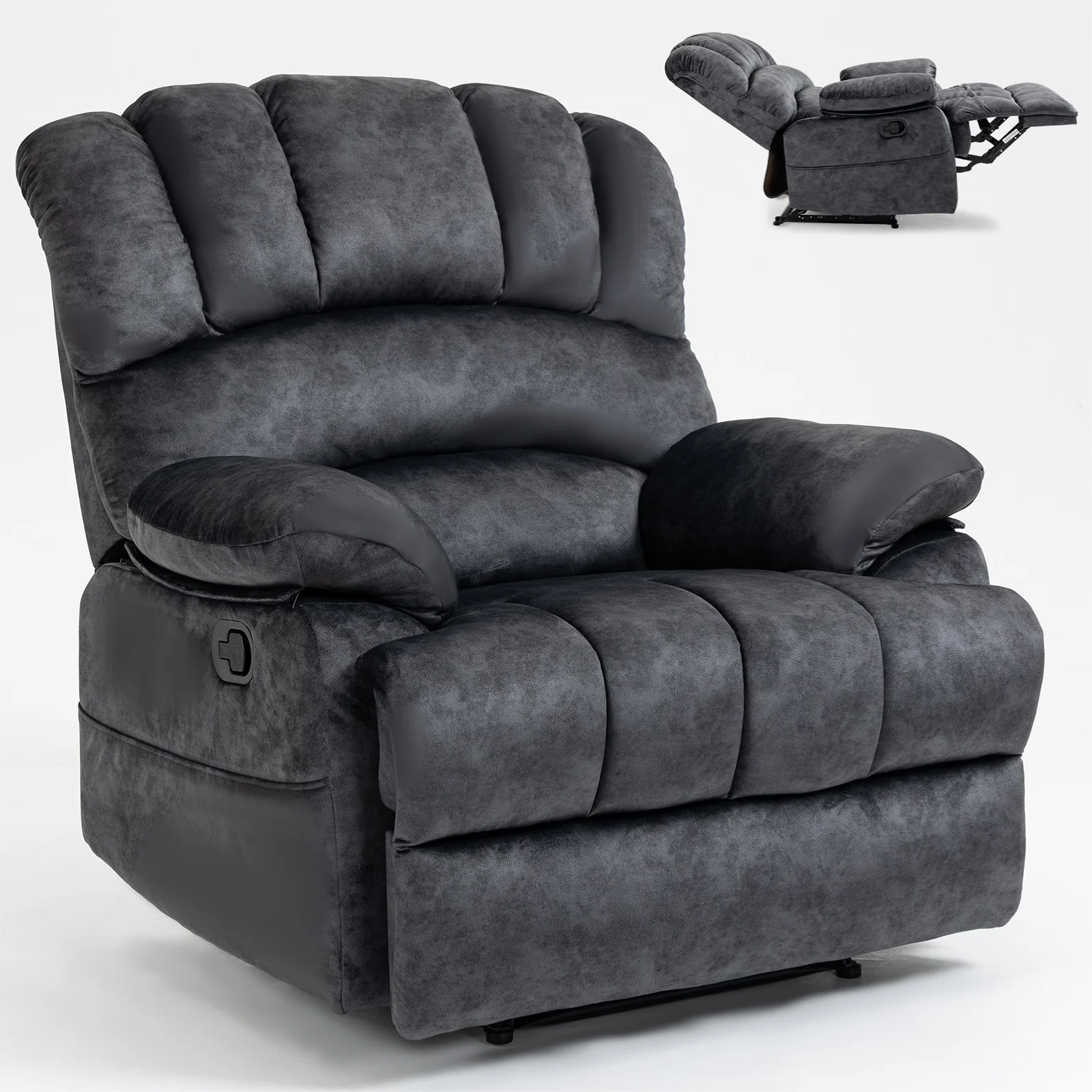 Large Manual Recliner Chair in Fabric for Living Room
