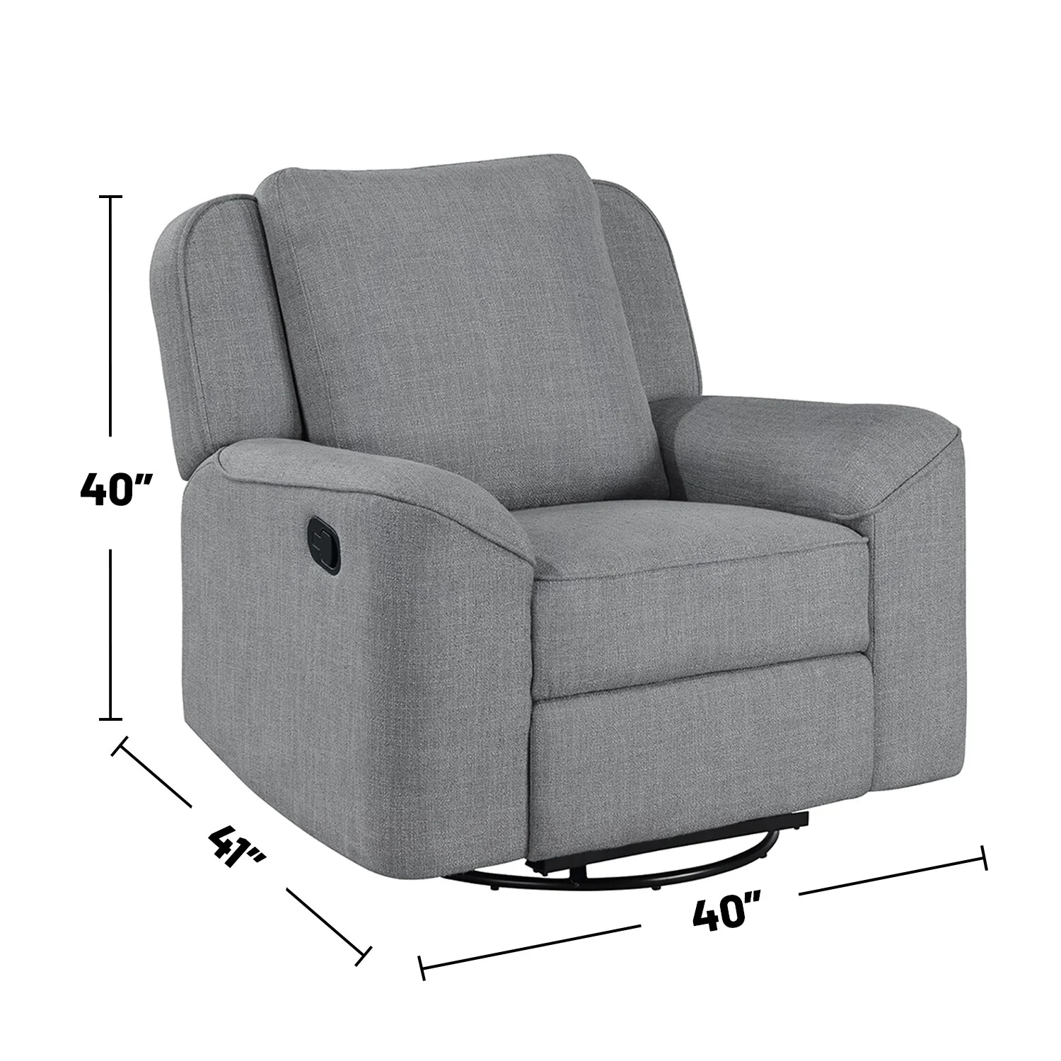 Linen Upholstered Manual Glider Recliner with Swivel in Gray