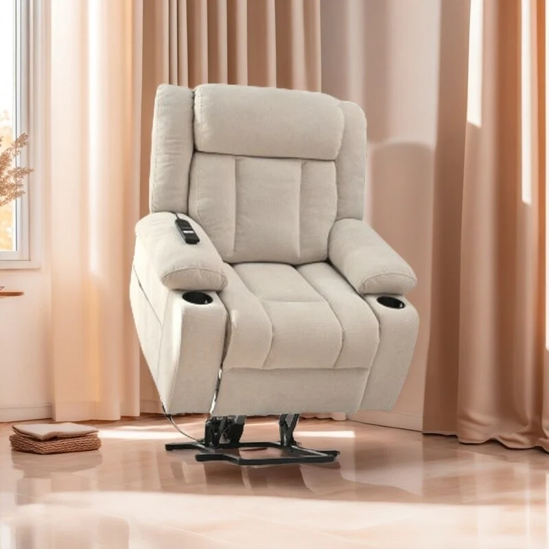 Electric Power Lift Recliner Chair for Elderly, with Extended Footrest & Remote Control, Side Pockets and 2 Cup Holders