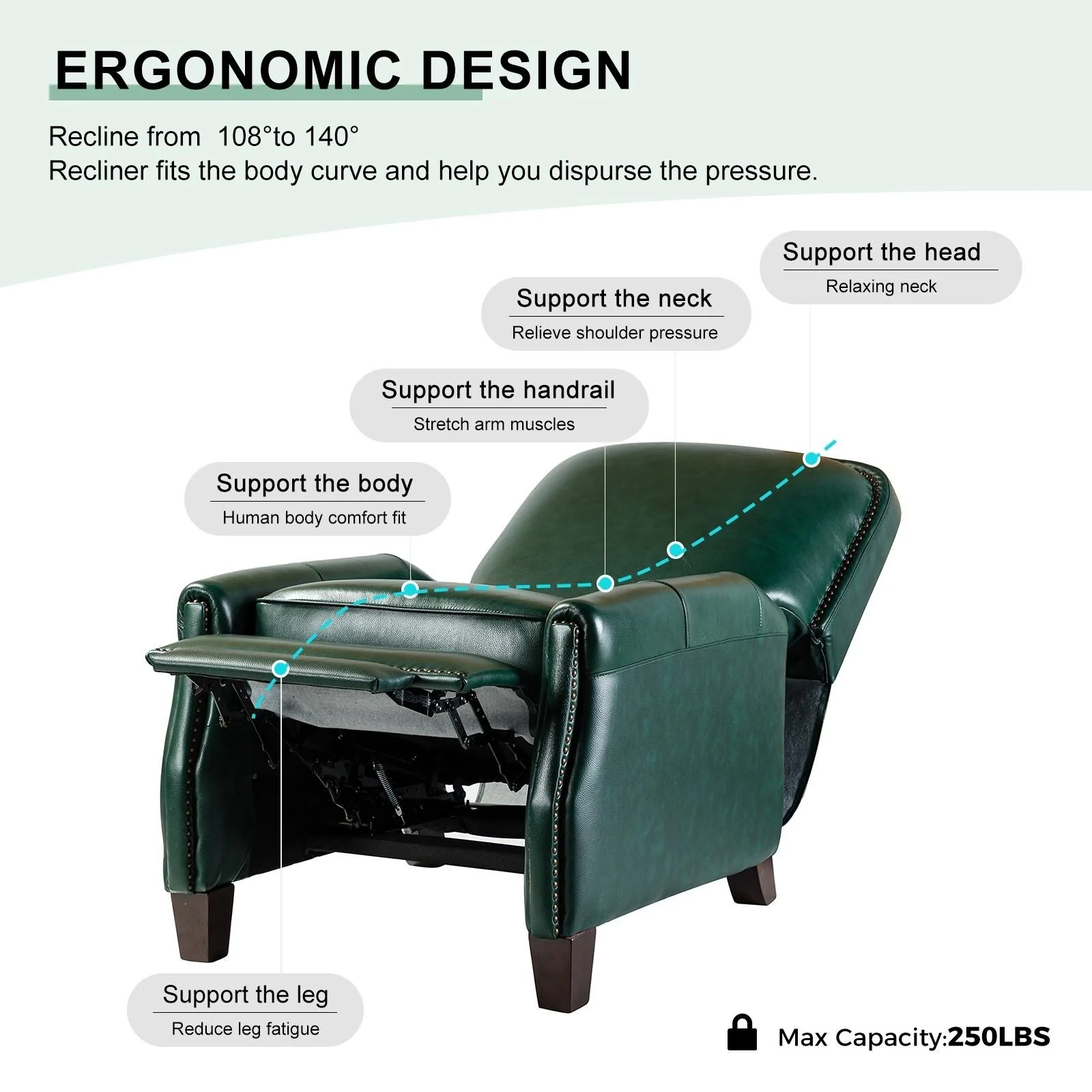 Gladis Modern Retro Genuine Leather Recliner with Nailhead Trim by HULALA HOME