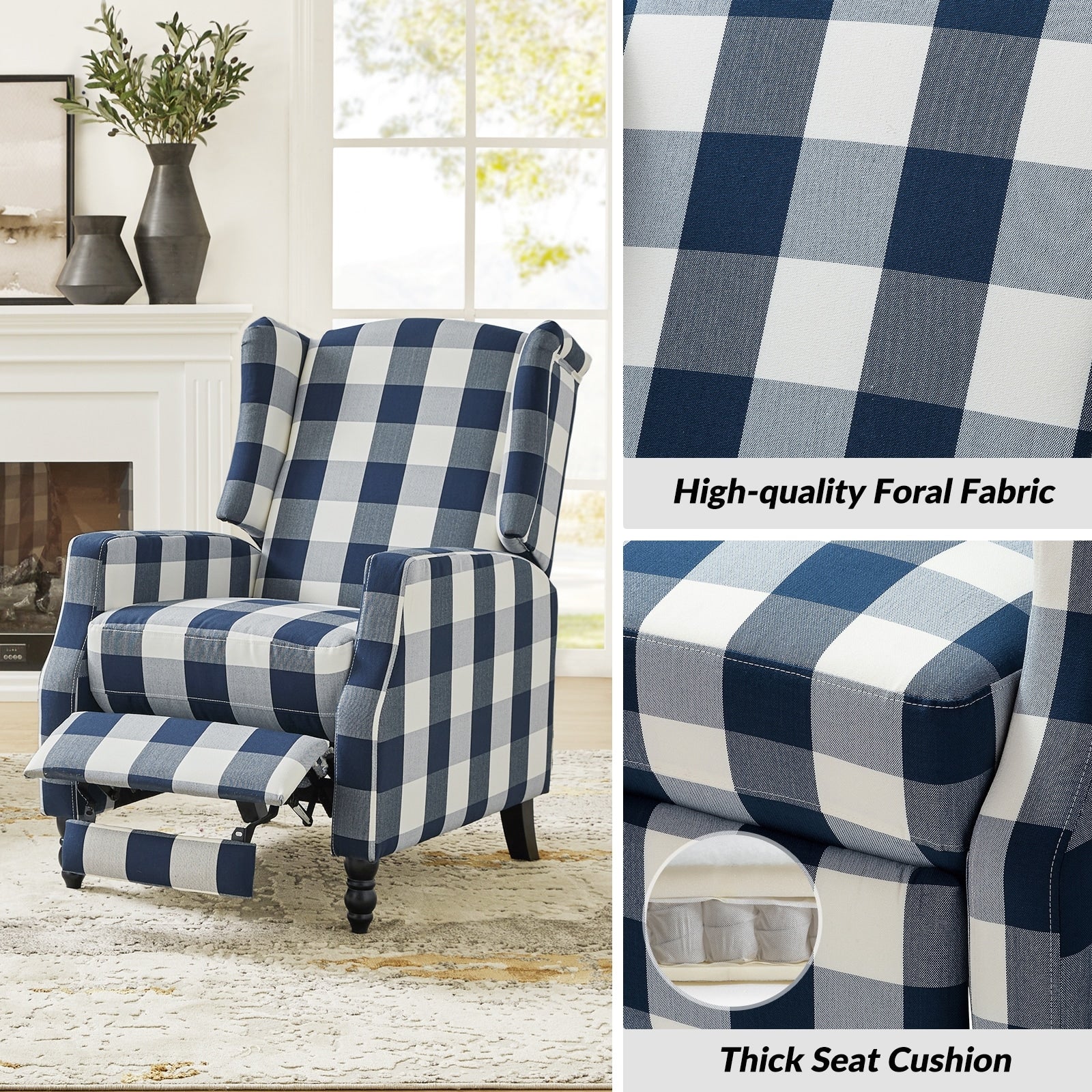 Damaris Mid-Century Modern Manual Pushback Recliner with Wingback Design by HULALA HOME