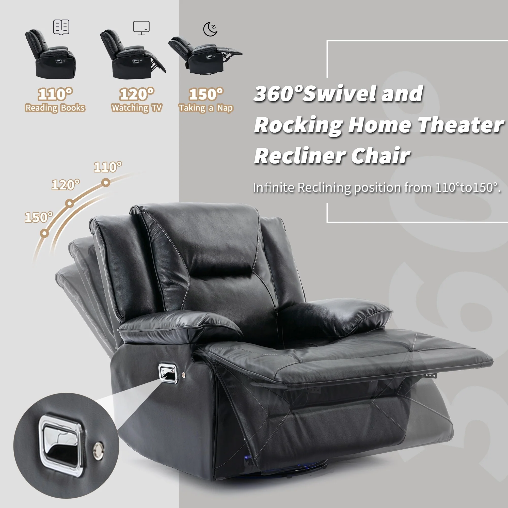 360�� Swivel and Rocking Home Theater Recliner